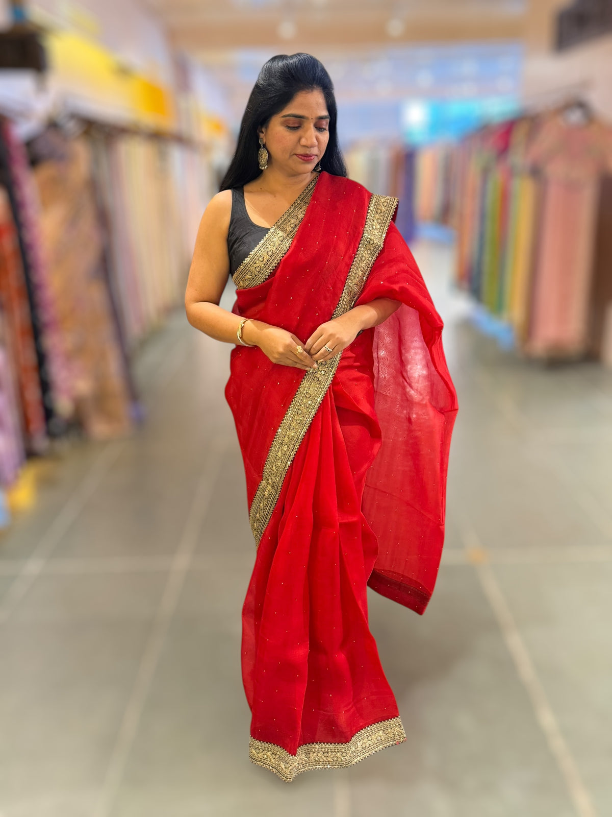 Red Organza with sabyasachi borders