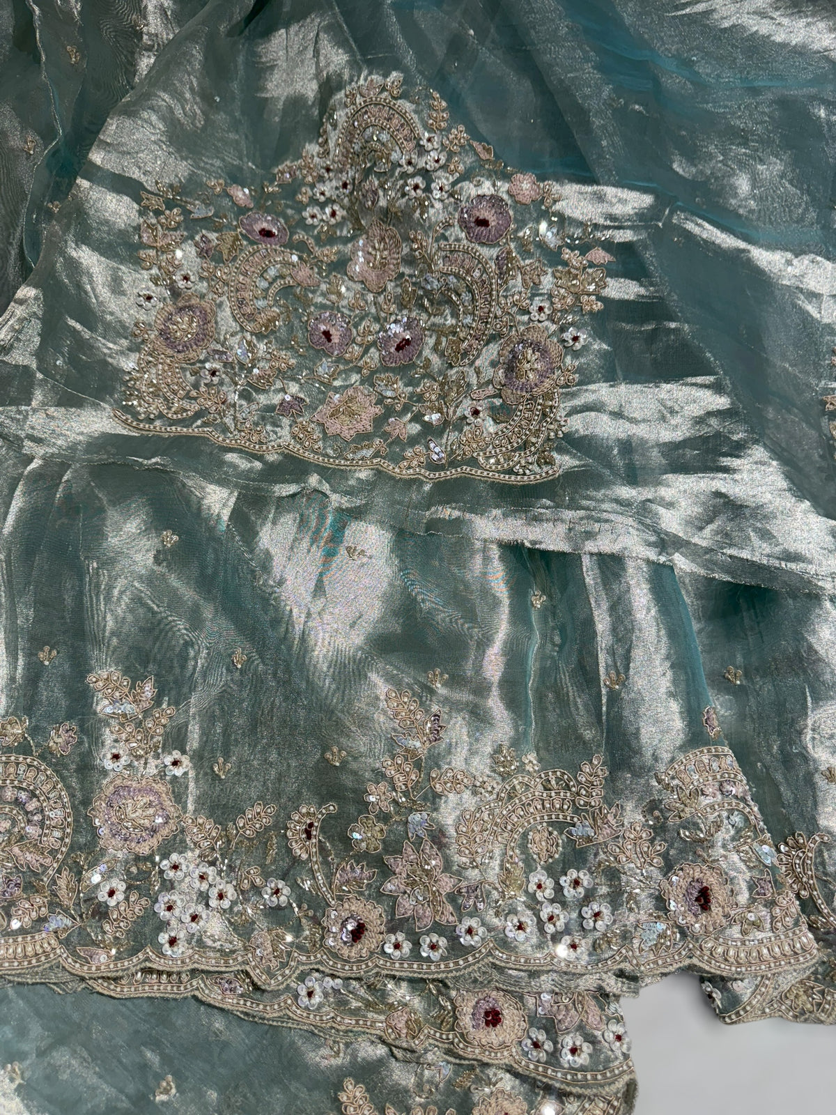 Pastel Blue tissue saree with heavy handwork