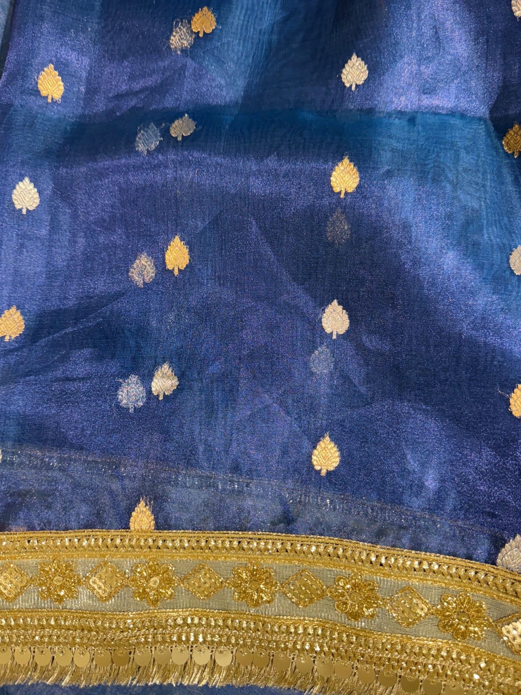 Peacock Blue Pure handloom Banarasi Tissue saree