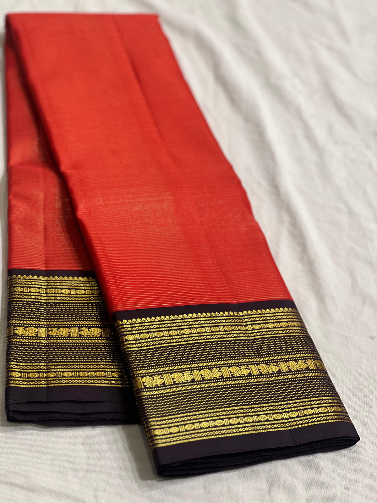 Orange & Dark Brown Combo Vaira Oosi Stripes Vintage Kanjeevaram Saree