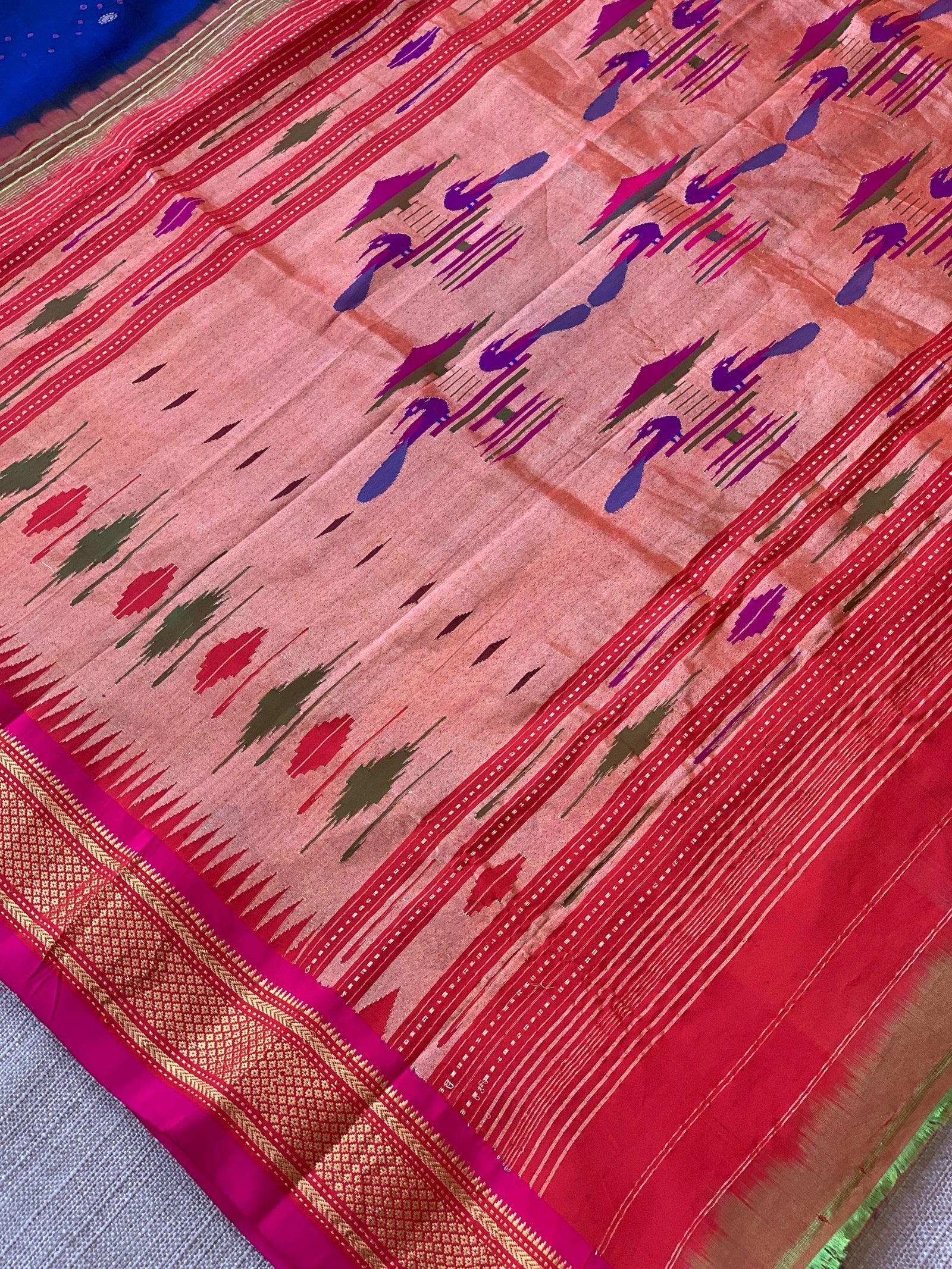 Blue Pure handloom Bandhini paithani saree