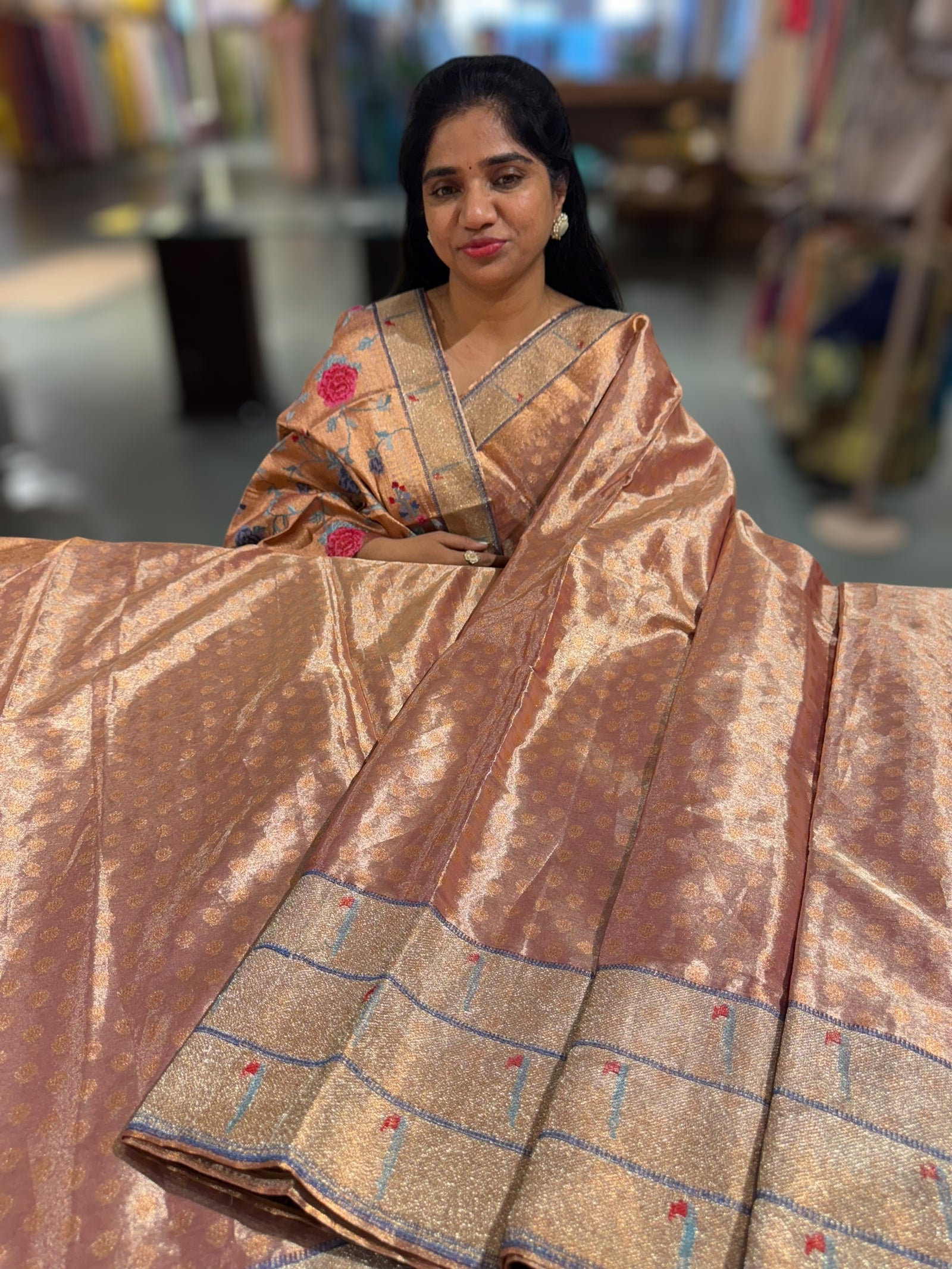 Copper Tissue Saree with embroidery