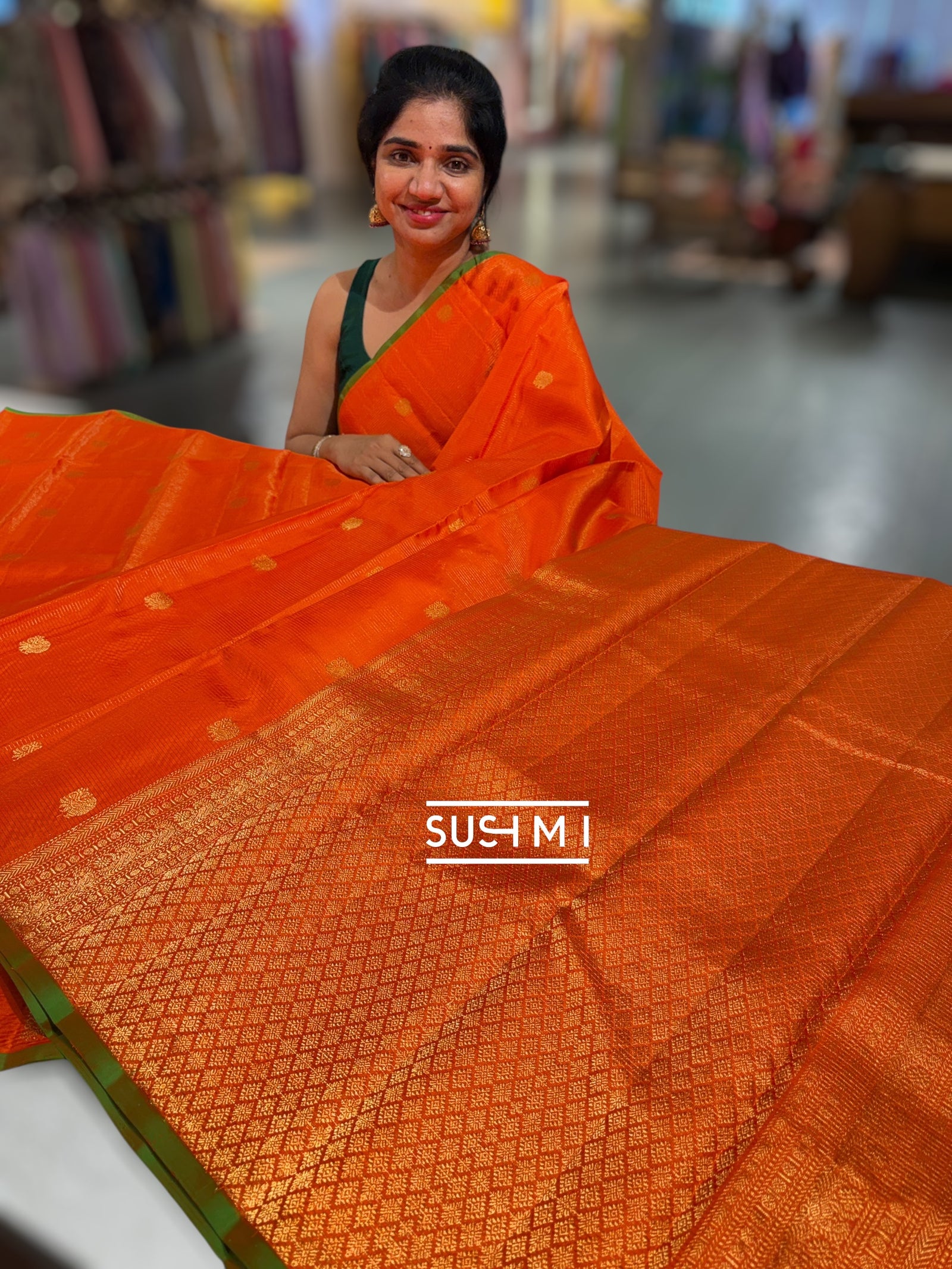 Orange Kanjeevaram Saree with vaira oosi stripes