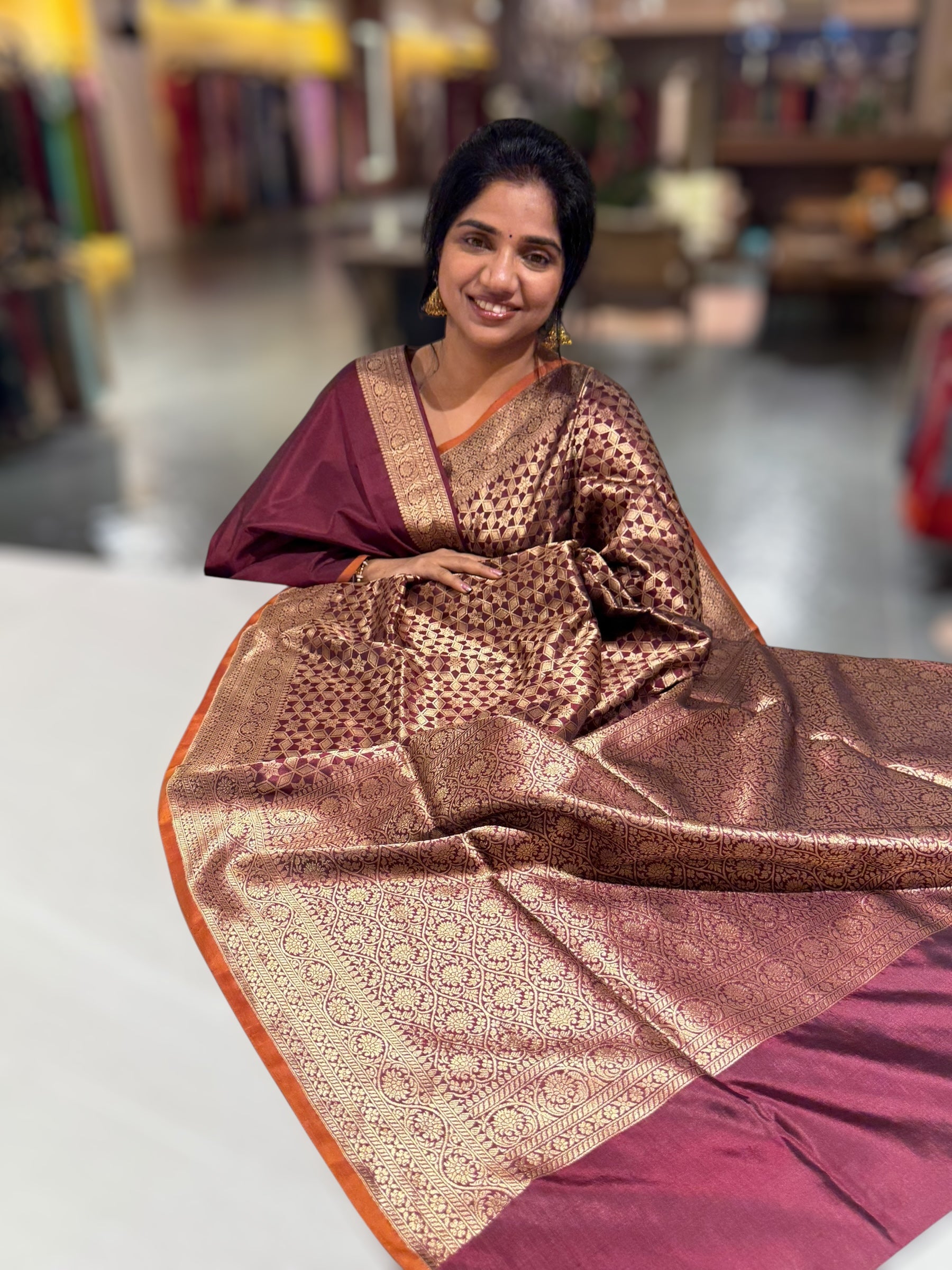 Brown Banarasi Tanchoi Silk Saree
