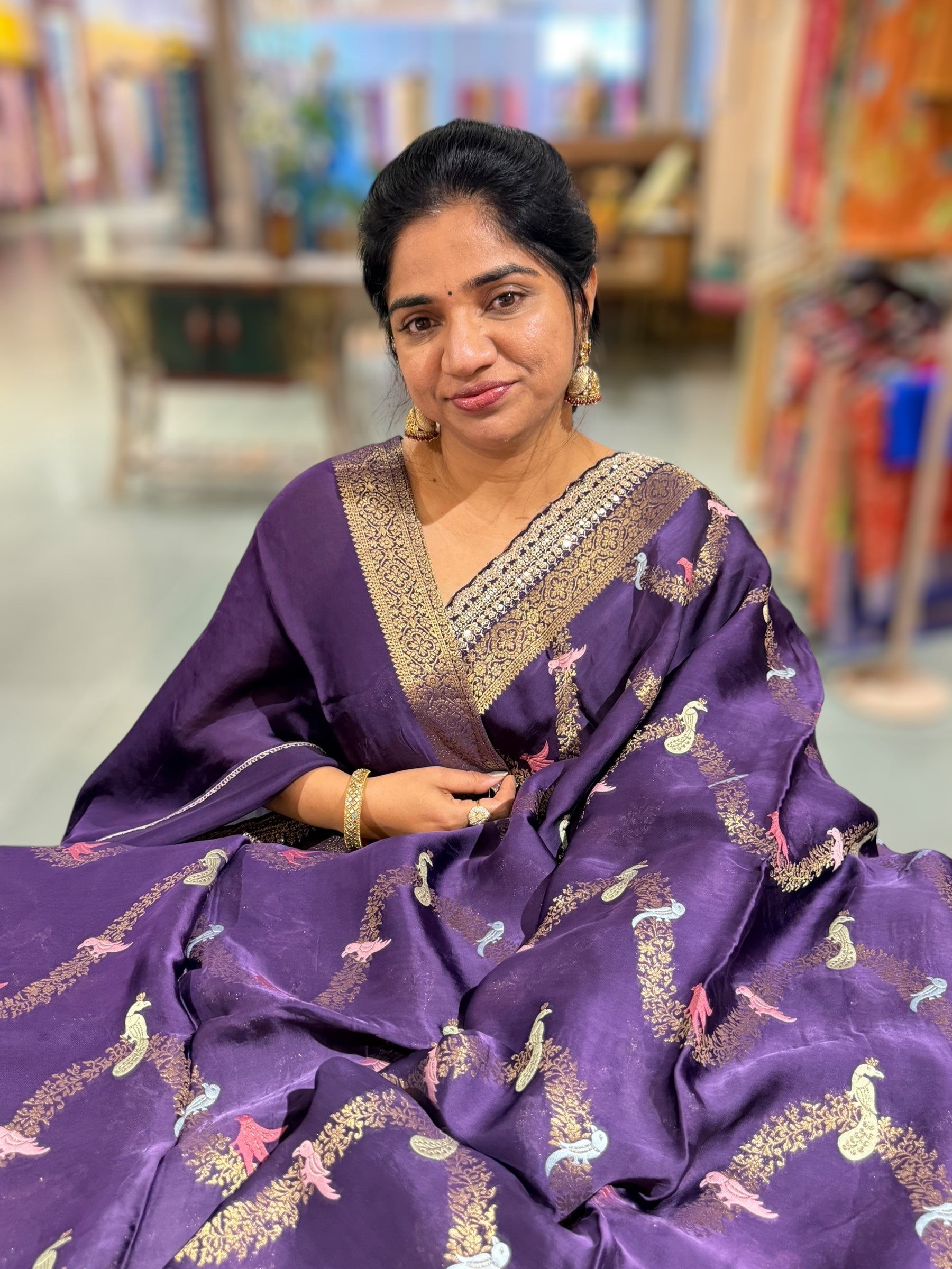 Brinjal Mashru Silk Saree with allover weaving and Sahbysachi borders and Blouse