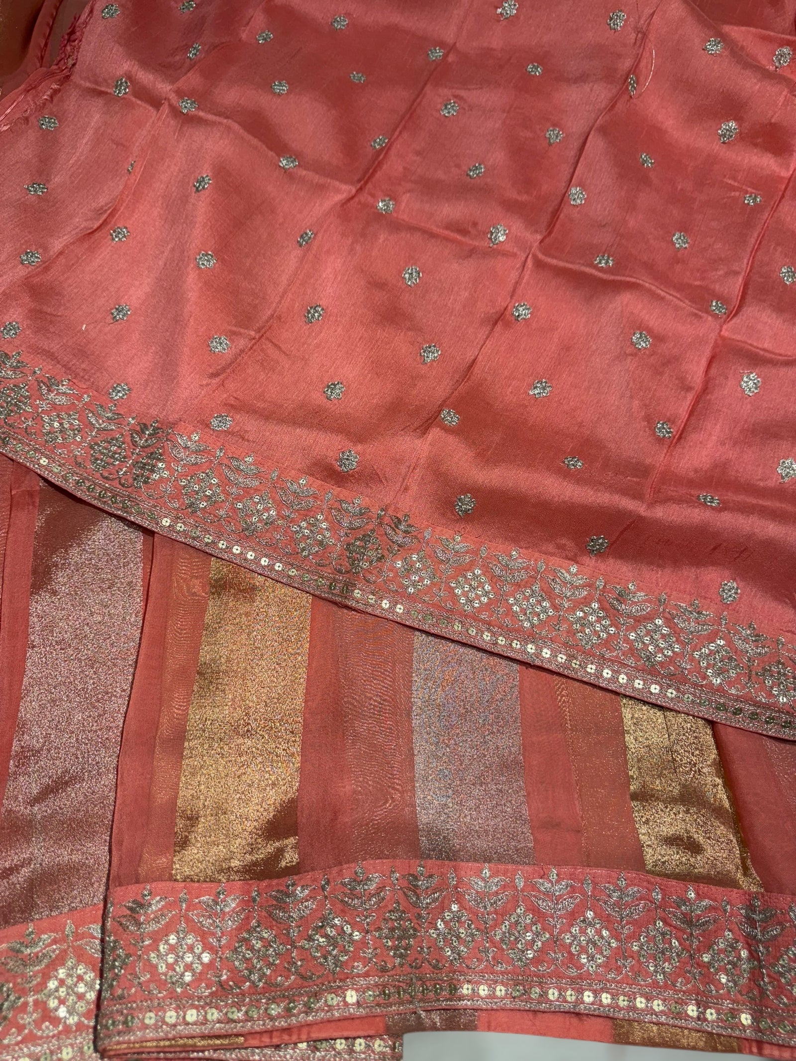 Coral kora tissue stripes saree
