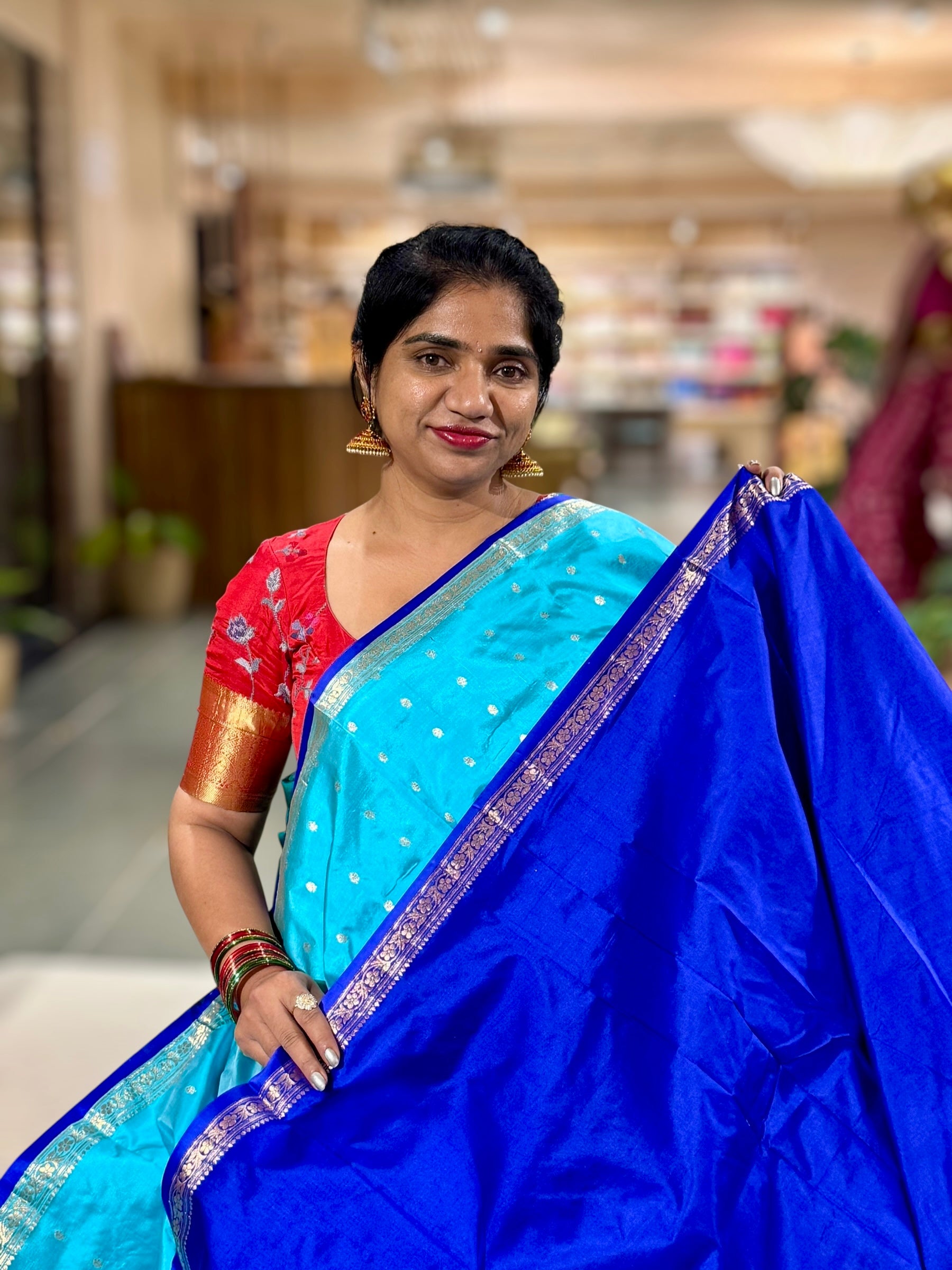 Banarasi Katan Silk Saree With Petite Point Embroidered Silk Blouse