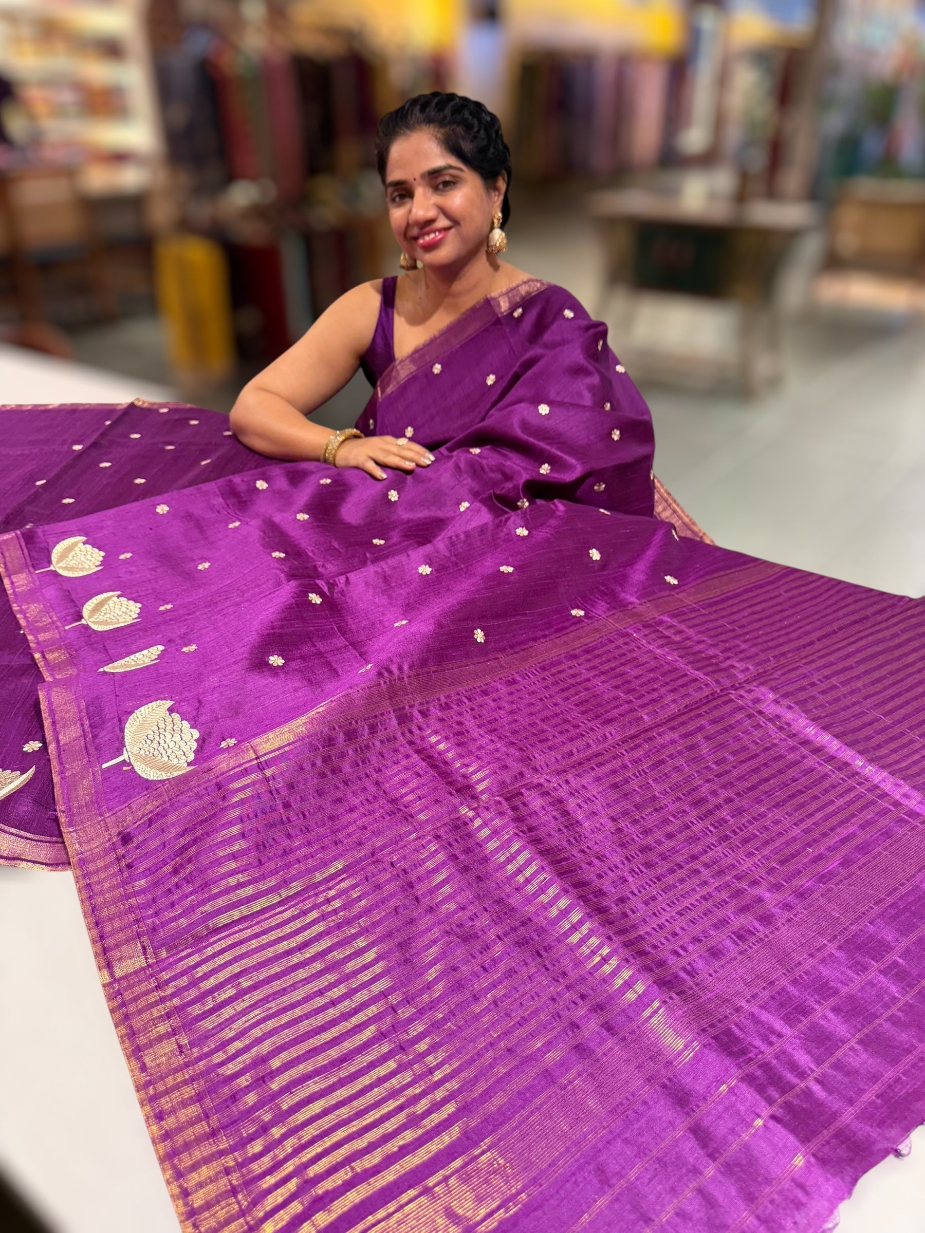Purple Pure Handloom Raw Silk Saree