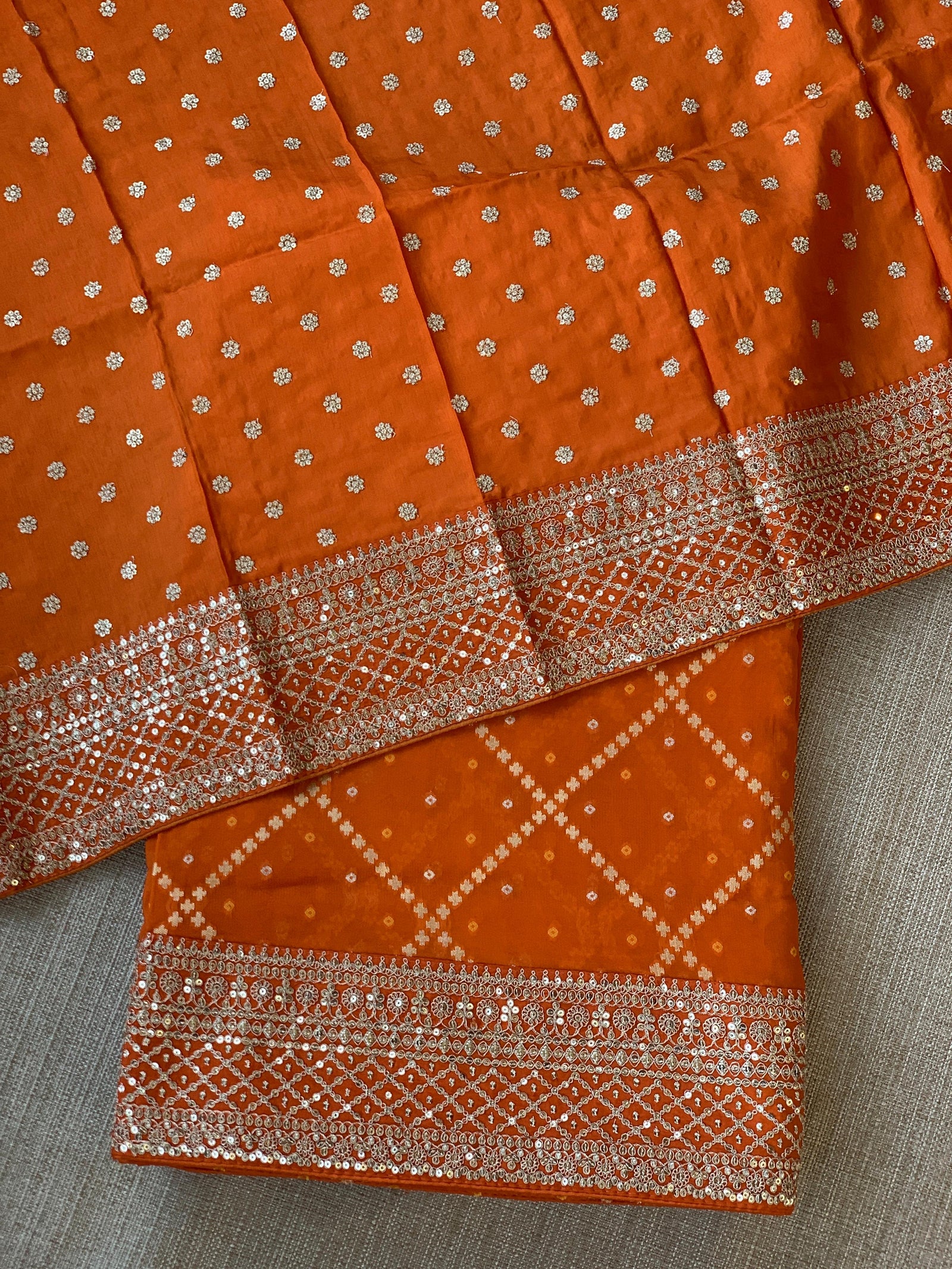 Orange Fancy Banarasi Bandhini georgette saree with sabhyasachi borders and blouse
