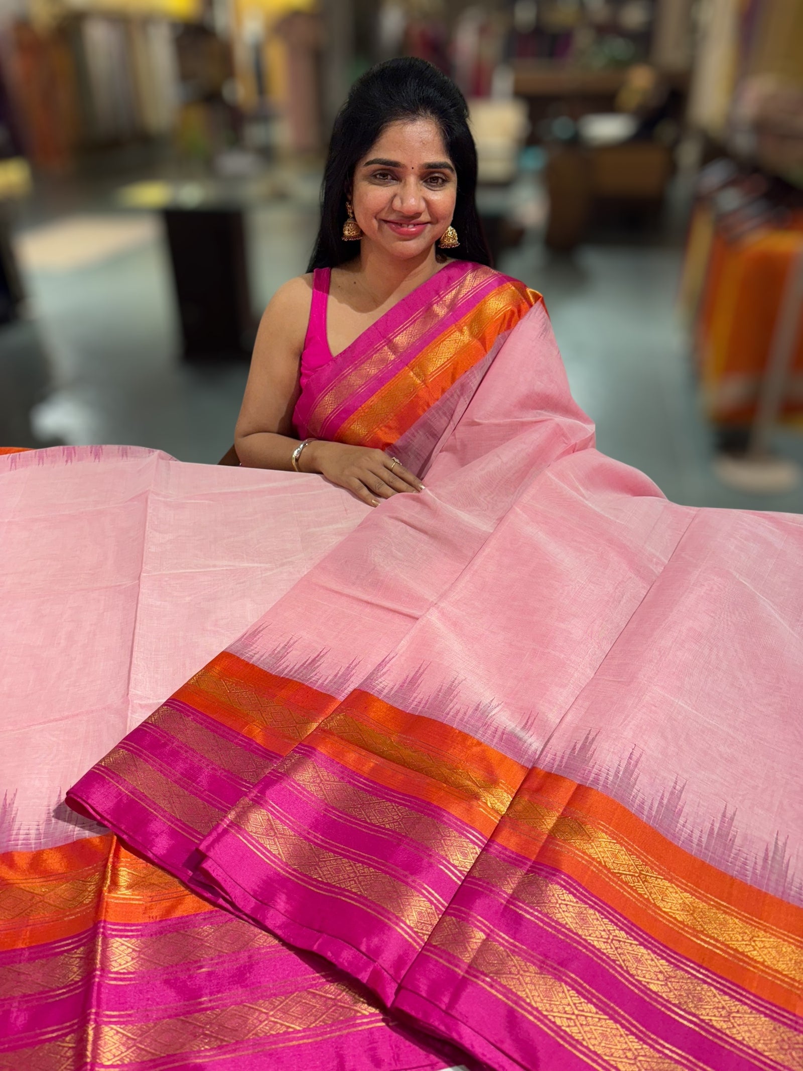 Pastel Pink ponduru khadi jamdani Saree