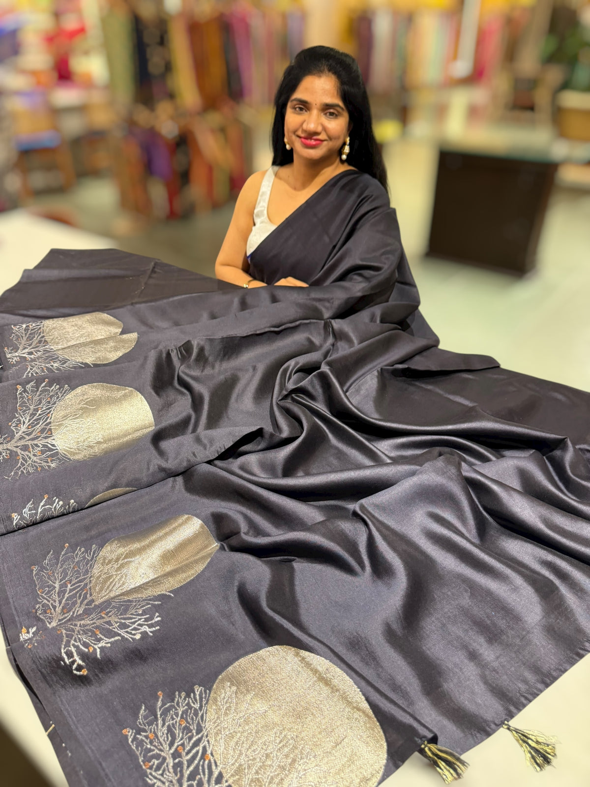 Black Banarasi Chiniya Silk with contemporary Borders