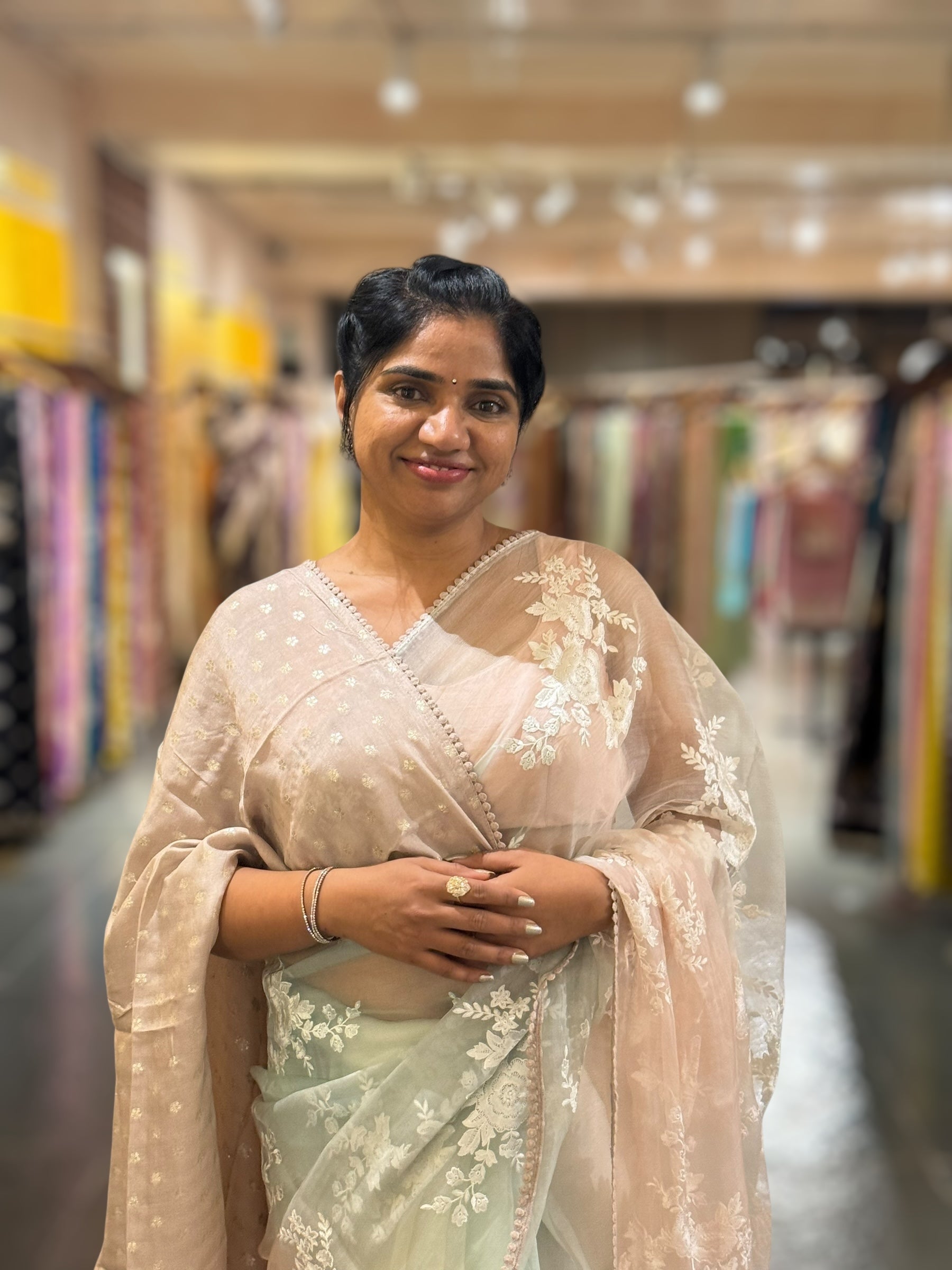 Pure Muslin Ombre Dyed Saree With allover Embroidery