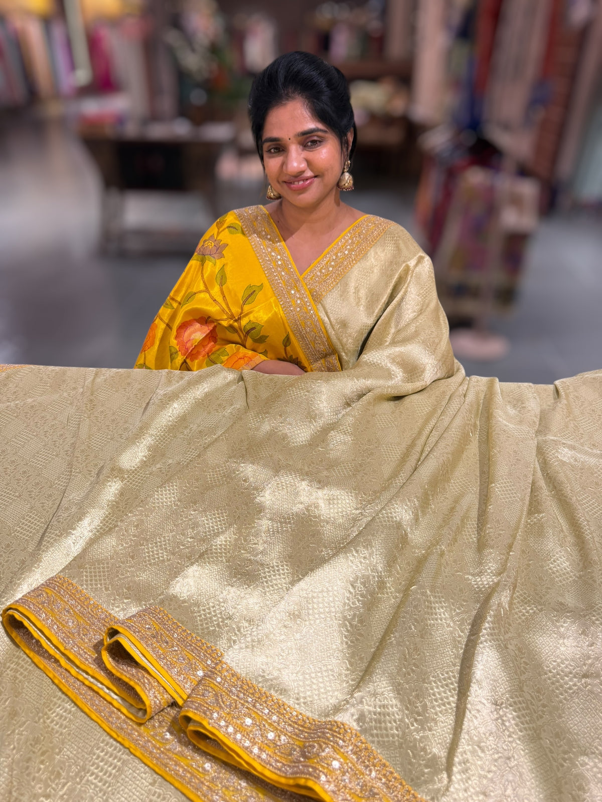 Mint & Yellow Combo Banarasi Tissue Brocade saree