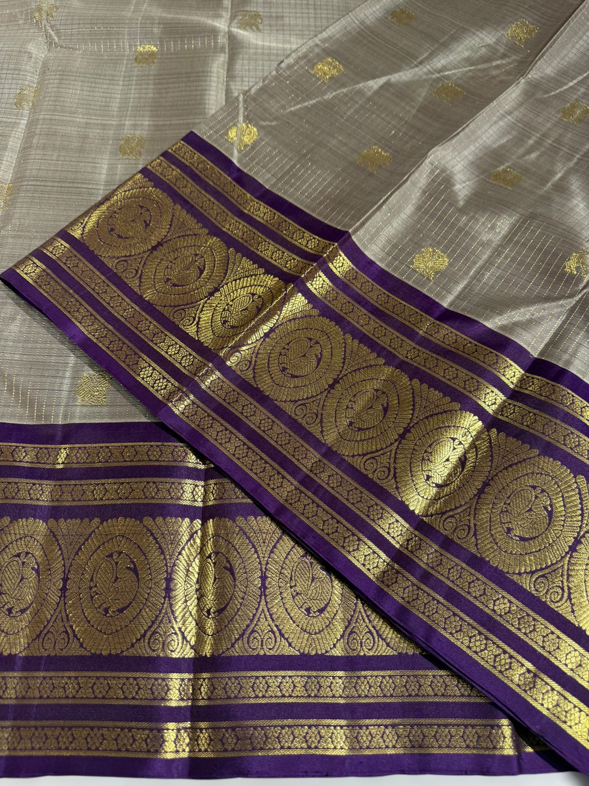English Grey Vintage kanchi checks  saree