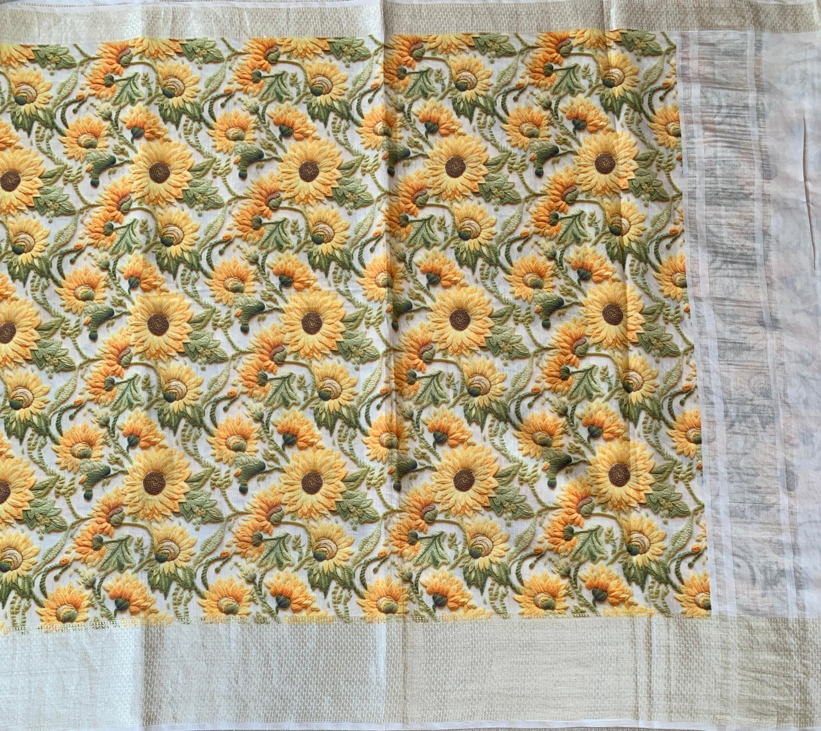 Banarasi Chiniya Silk Sarees with beautiful embroidery style 3D floral Print