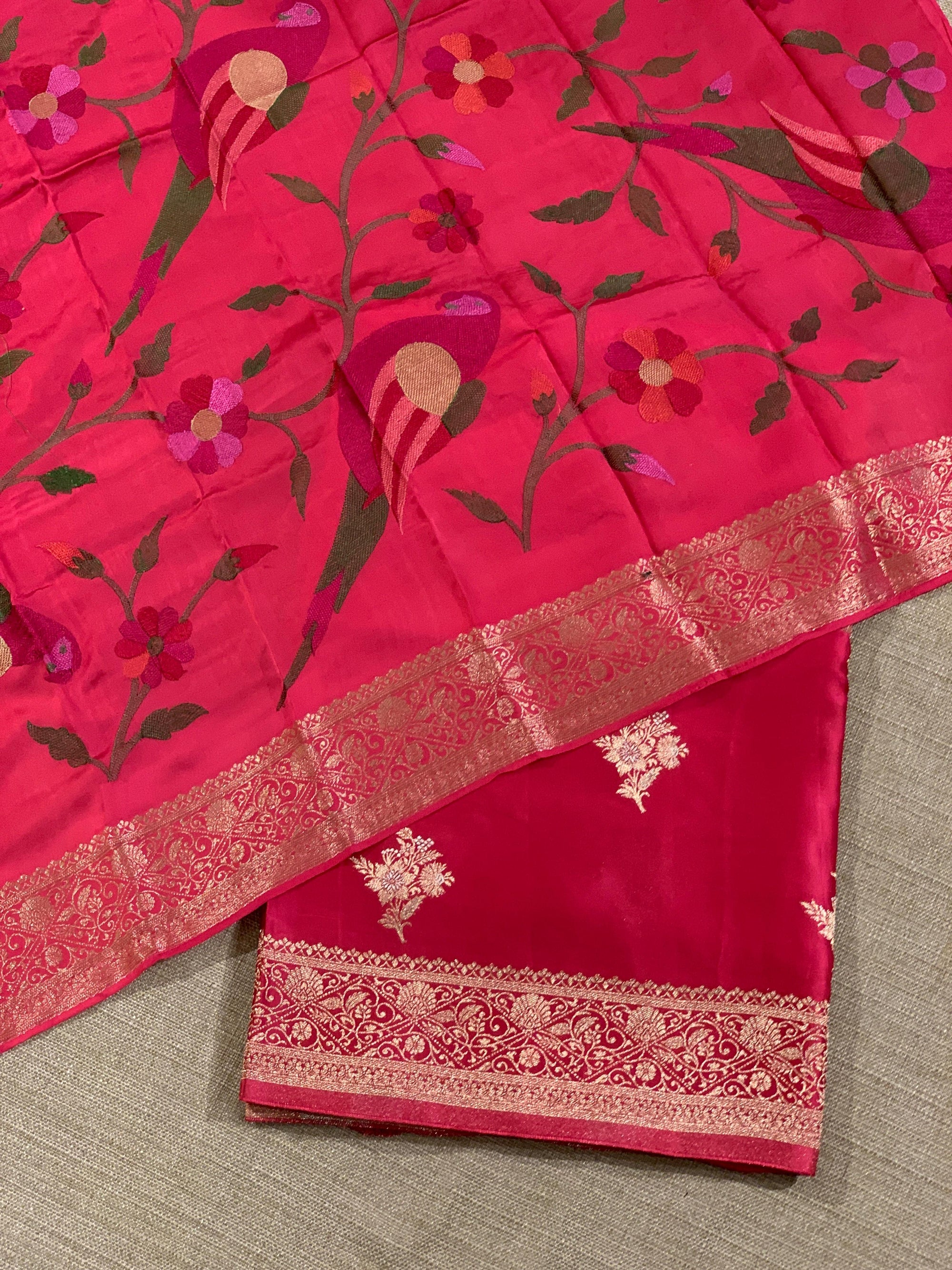 Dark Pink Mashru Silk Saree with Paithani inspired embroidered blouse