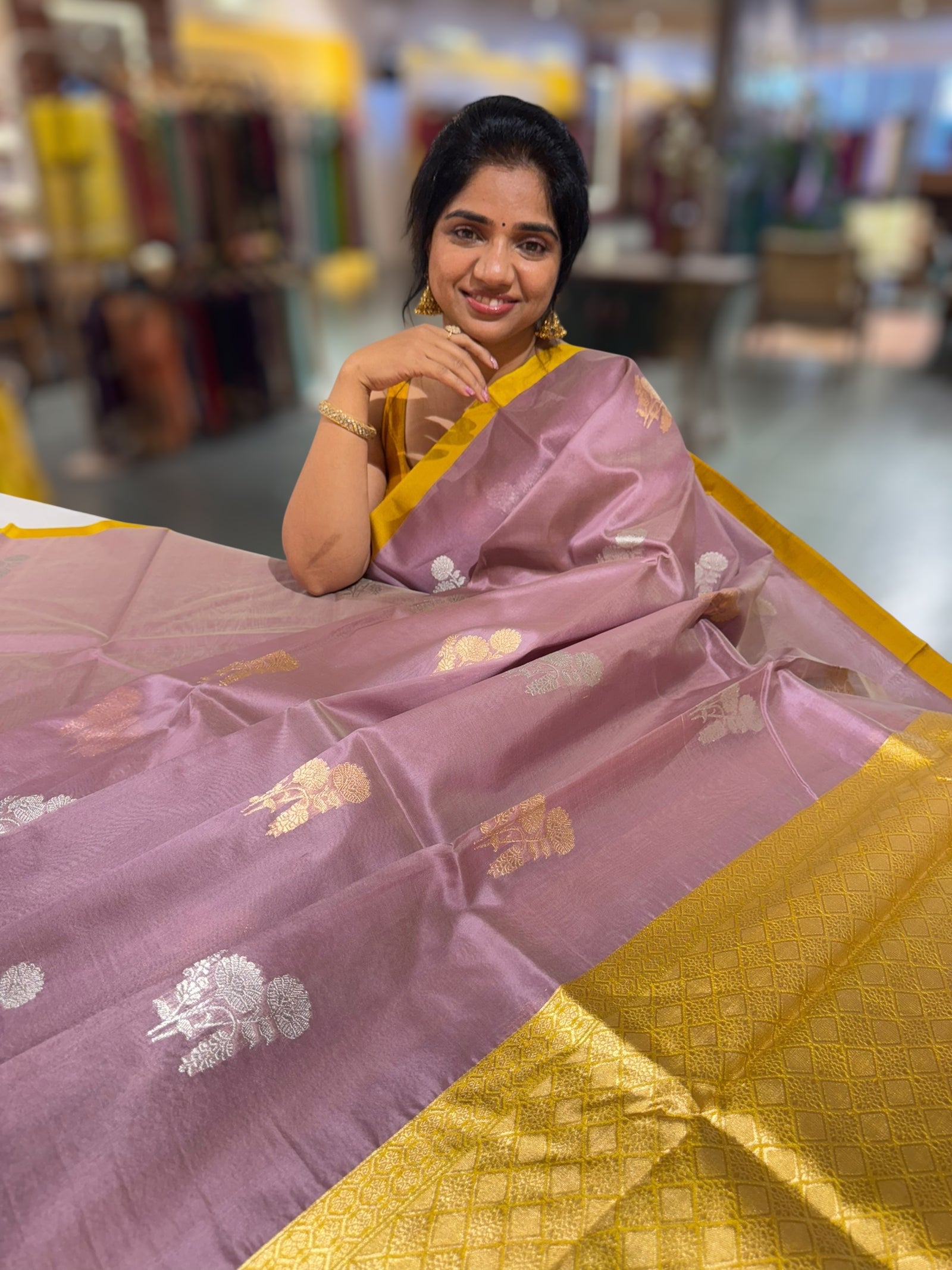 Mauve & mustard Combo Kora Banarasi Saree