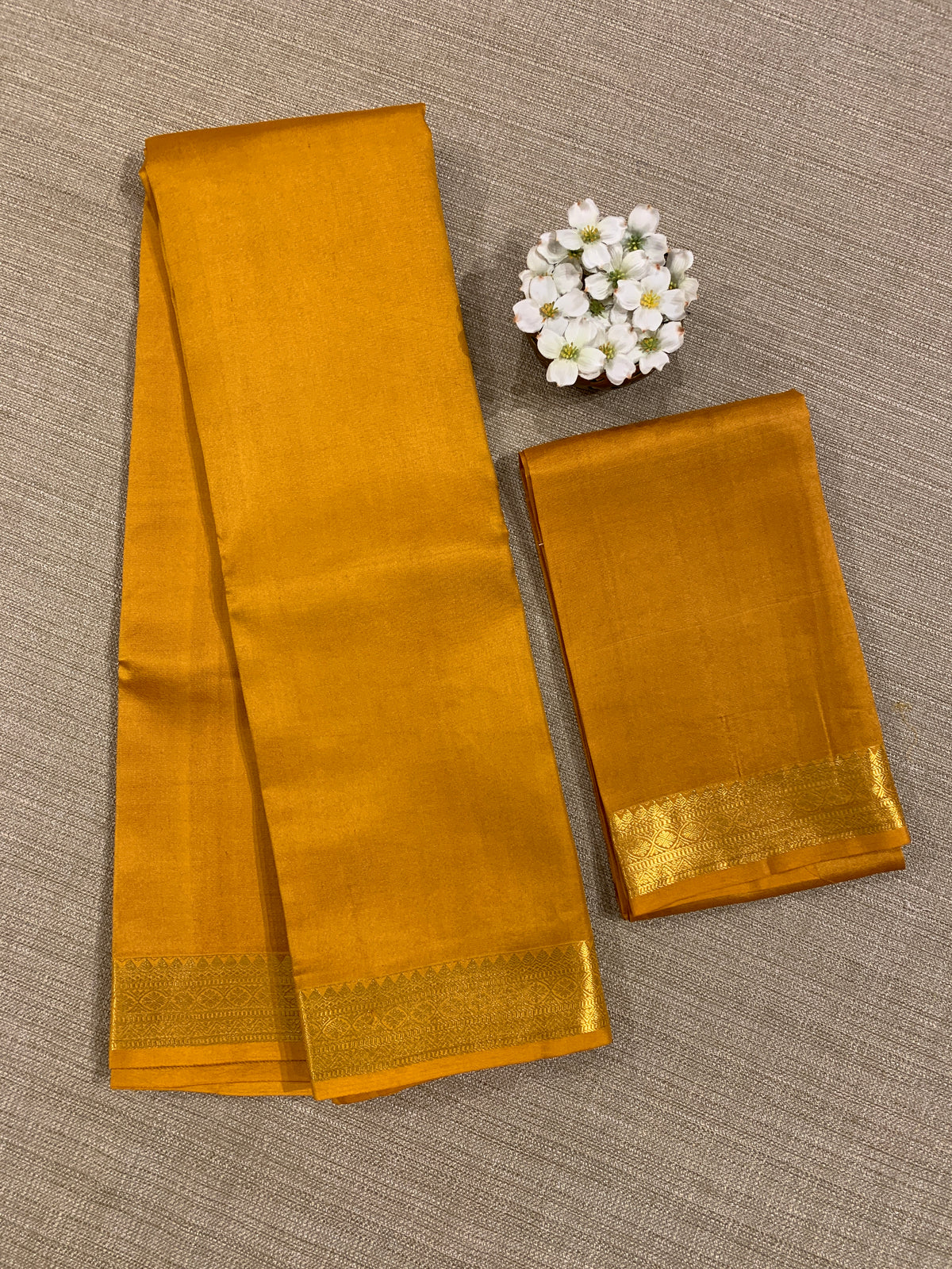 Mustard Kanchi Vintage Saree with Petite Point Embroidered Blouse