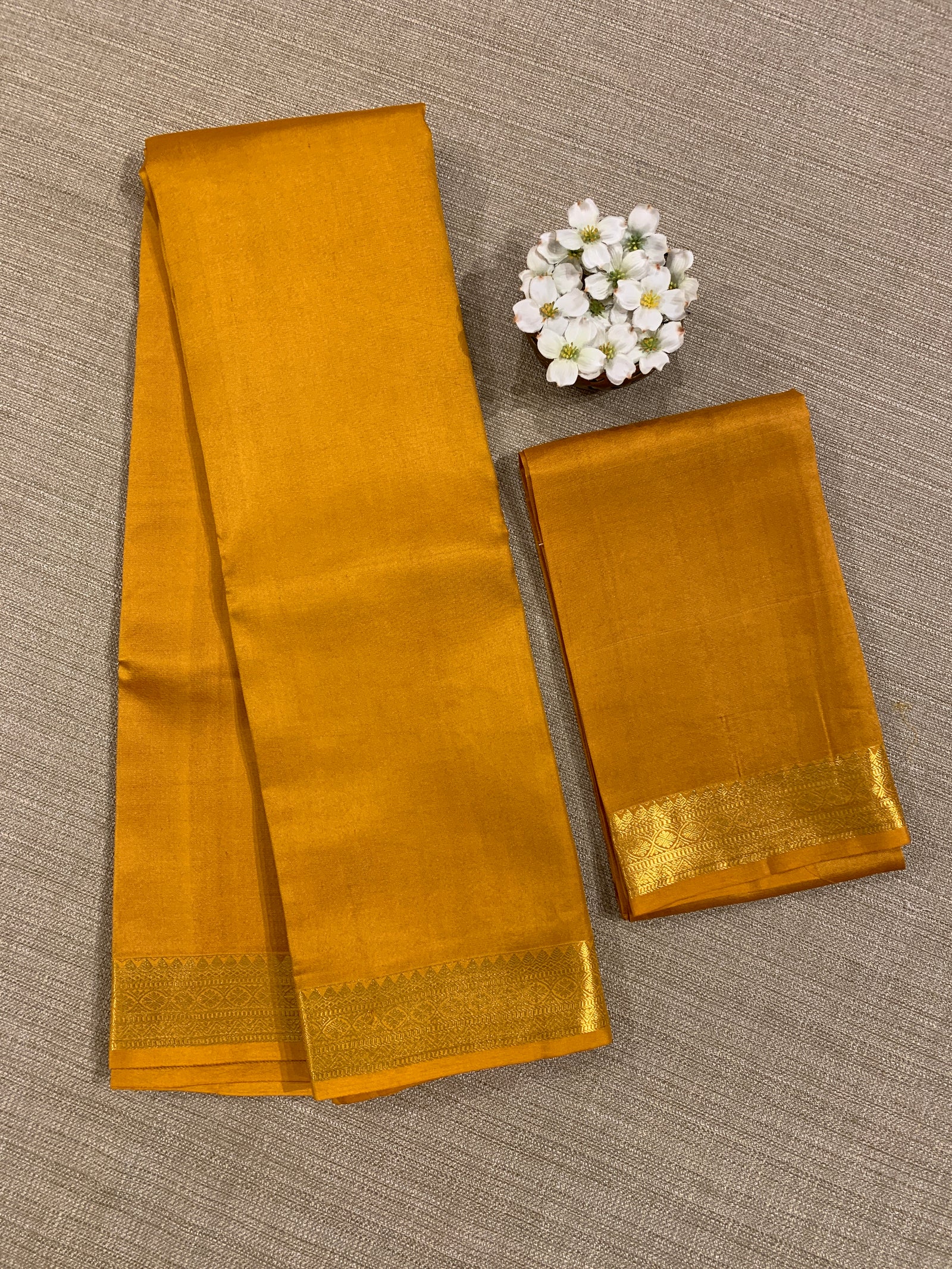 Mustard Kanchi Vintage Saree with Petite Point Embroidered Blouse