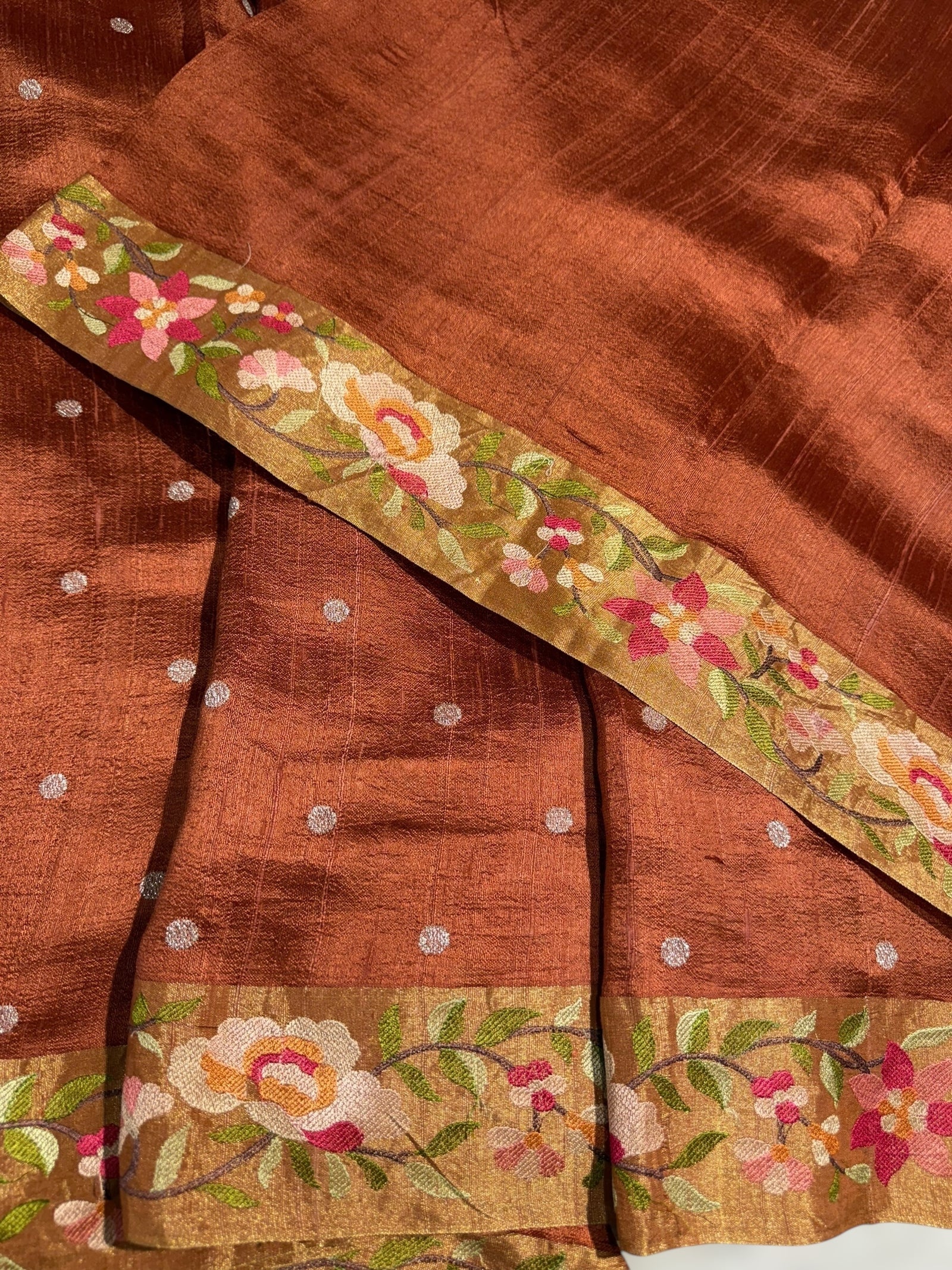 Rust Raw Silk Saree with Embroidery