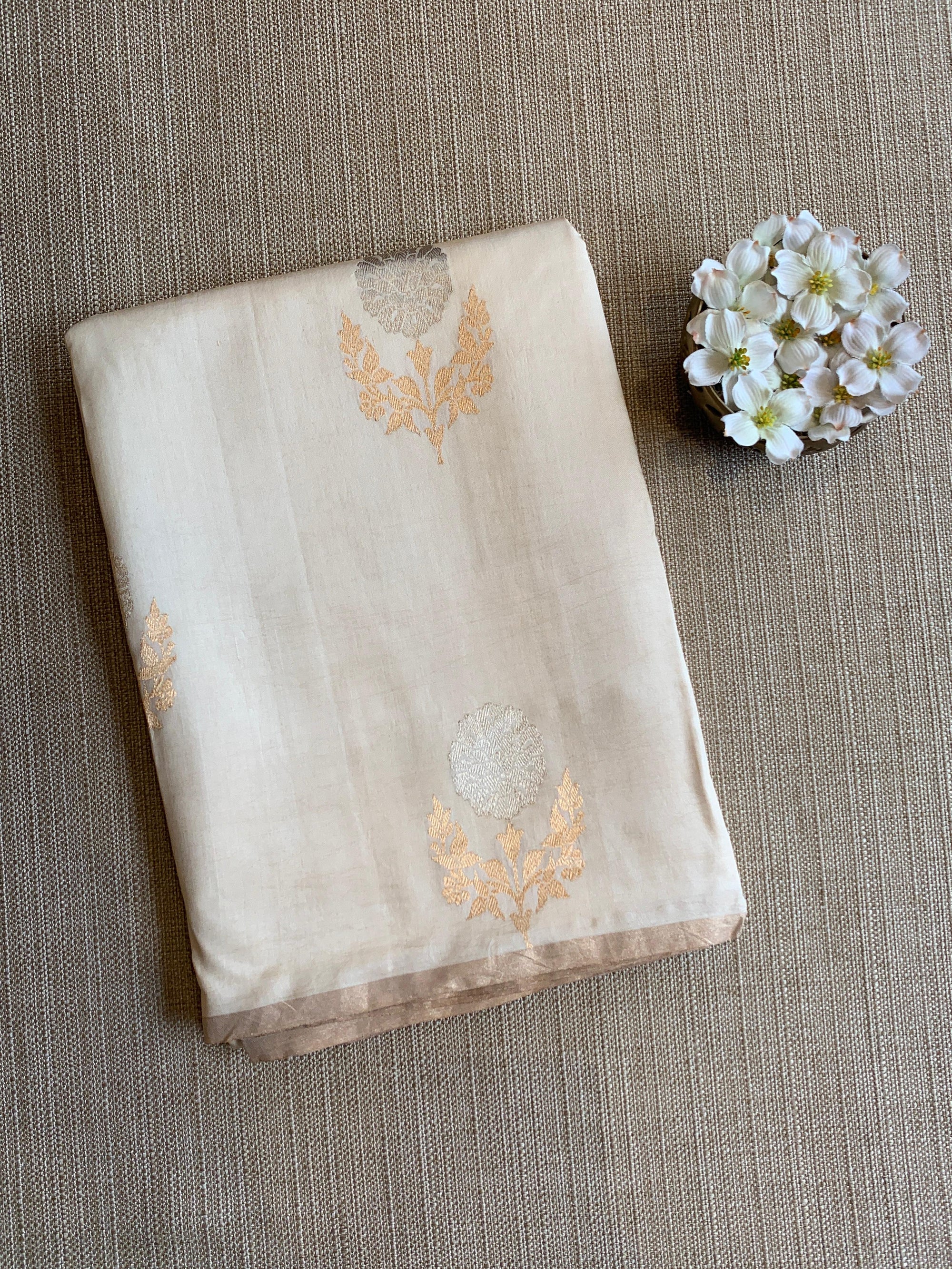 Light Beige Borderless Raw Mango Silk Saree