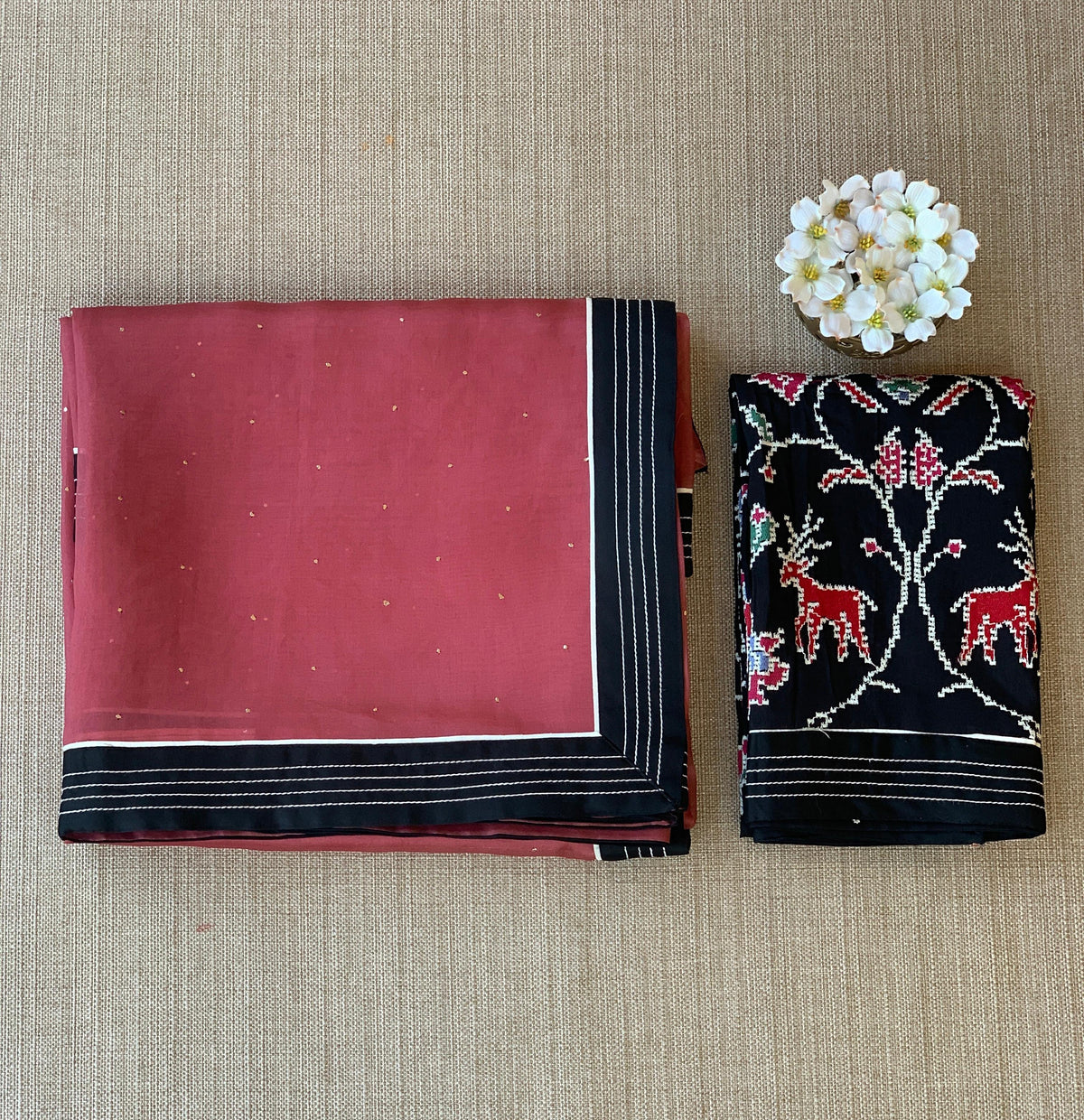 Rust Organza Saree with embroidered blouse