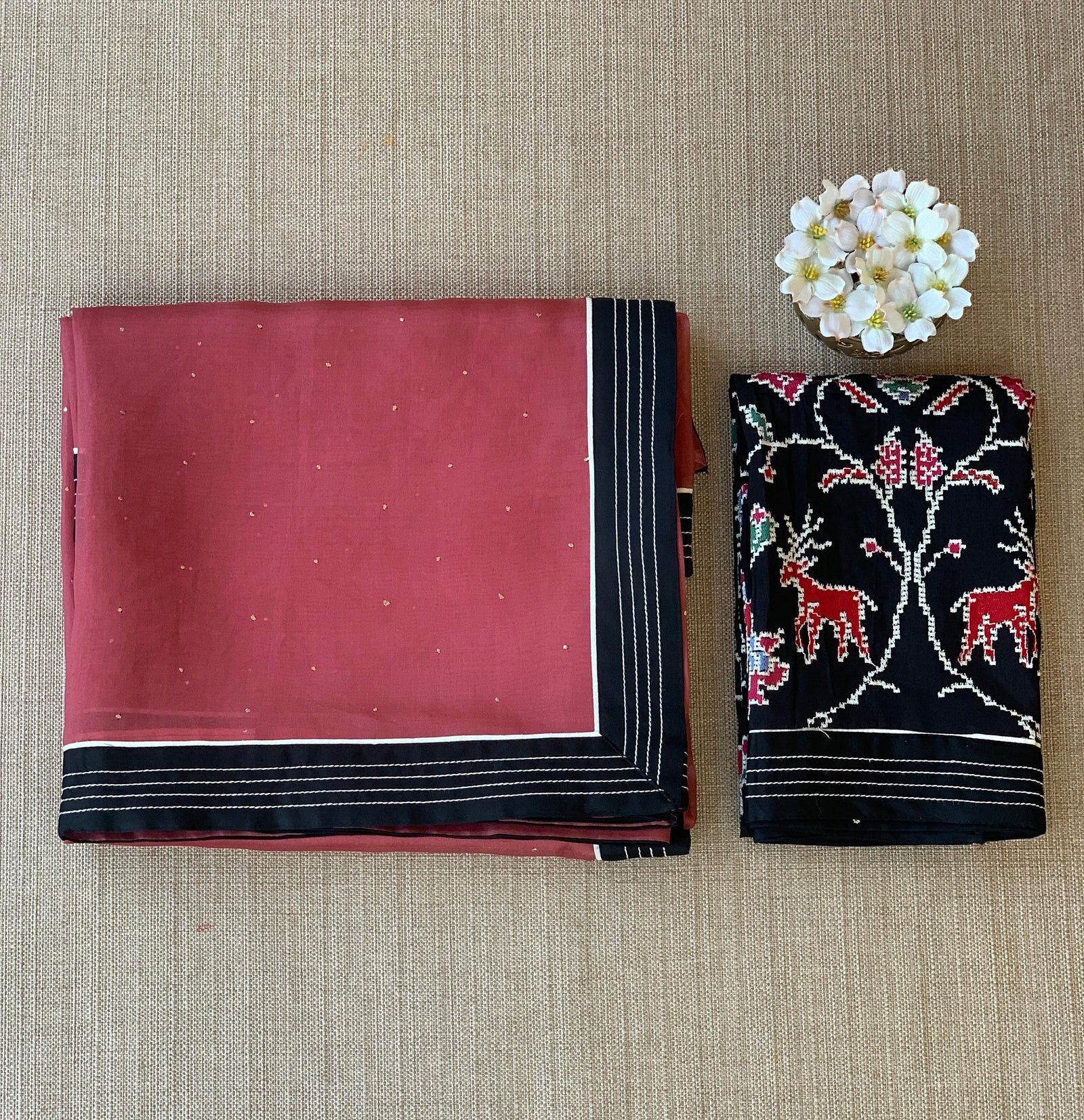 Rust Organza Saree with embroidered blouse