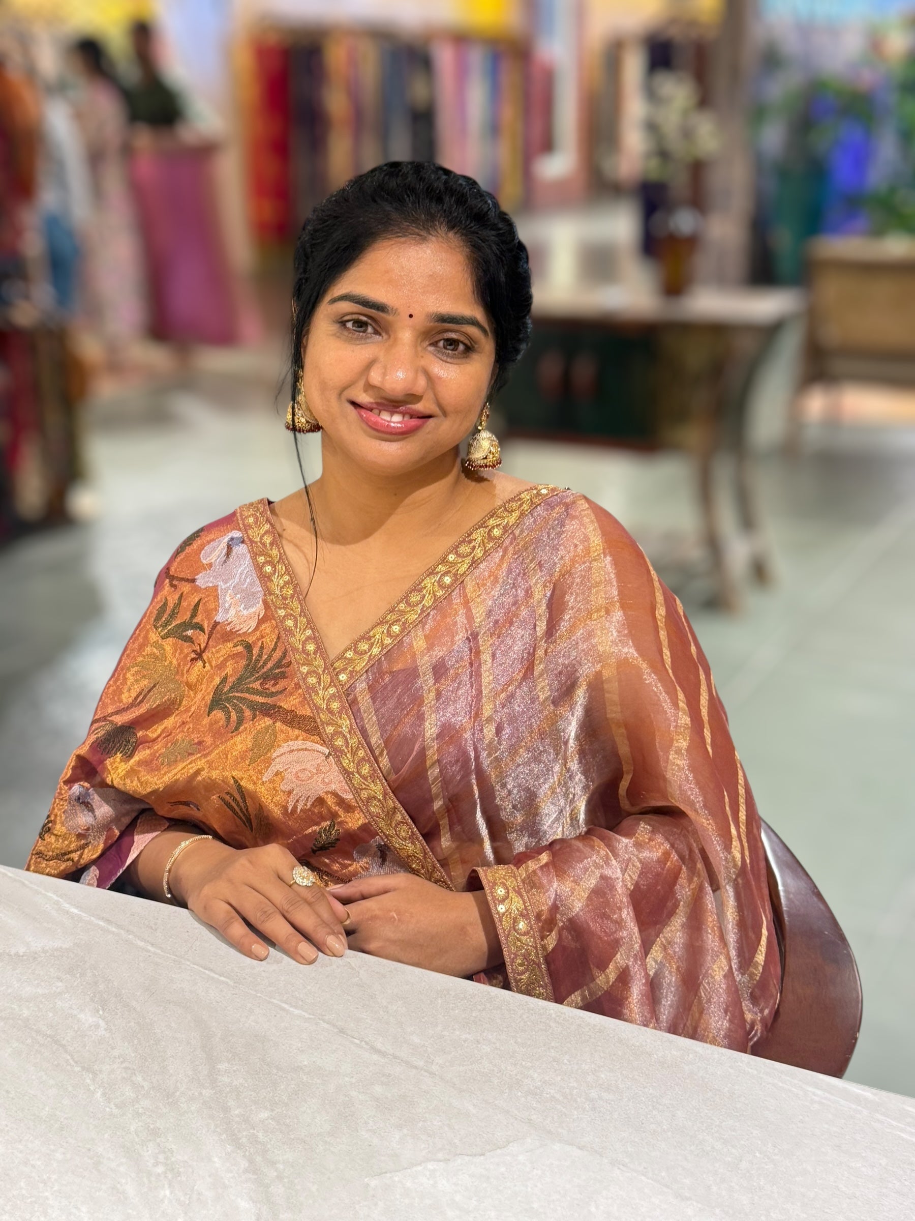 Onion Pink Banarasi Tissue checks Saree with Sabyasachi Borders