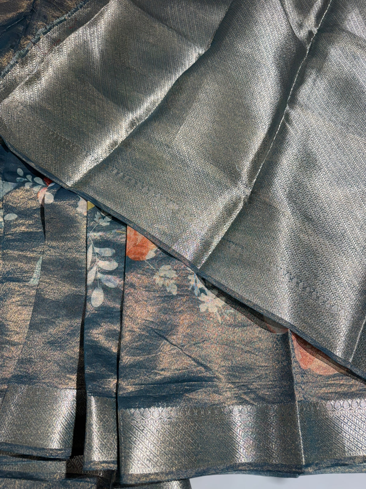 Peacock Blue Printed Banarasi Cotton Tissue