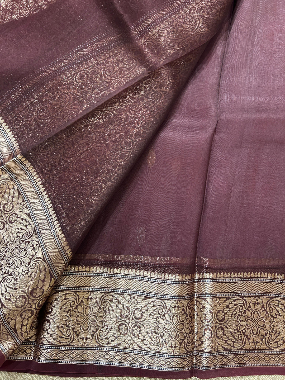 Mauve & Wine Combo Pure Handloom premium Kora Banarasi Saree