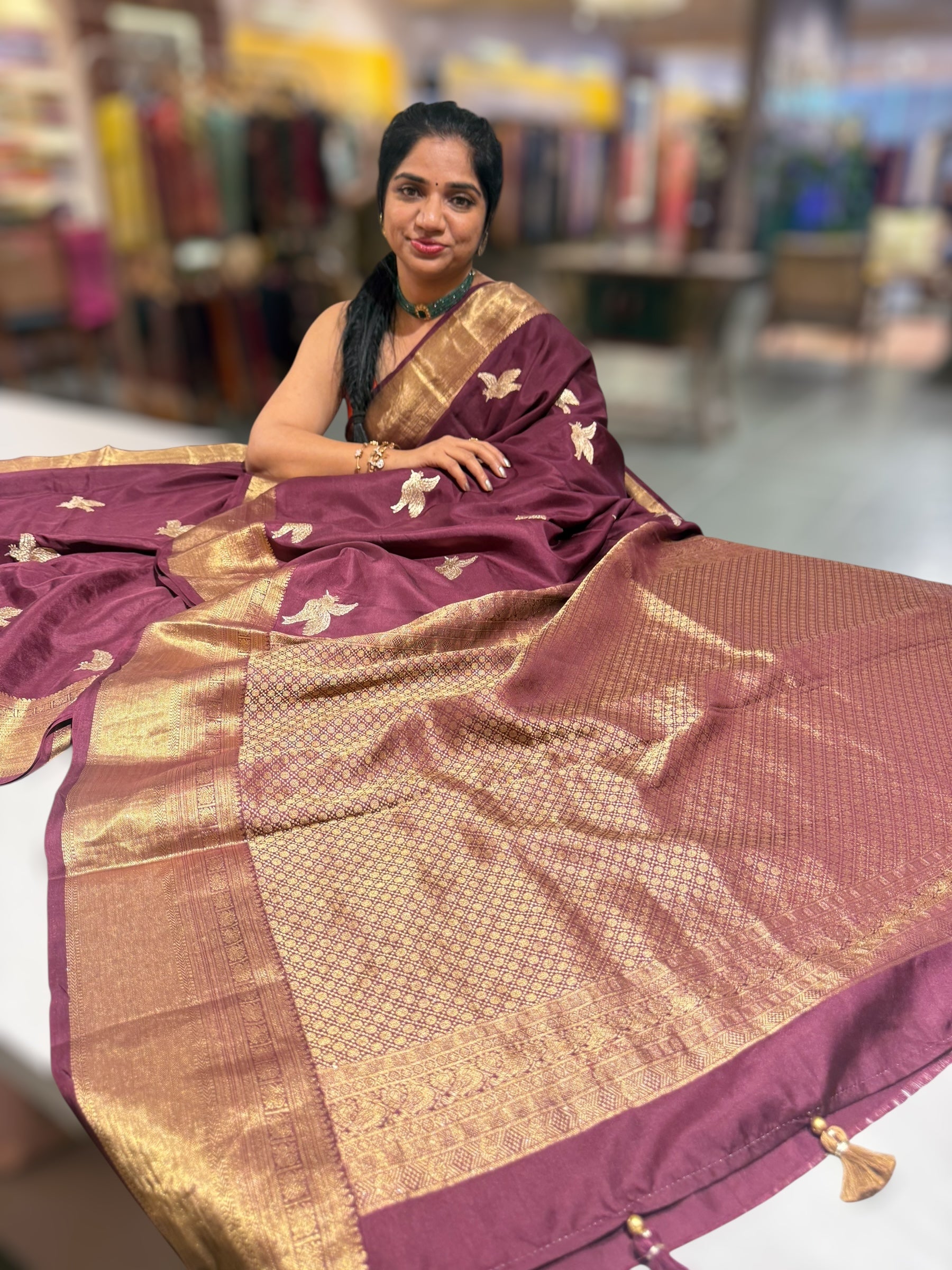 Winish Brown Kanchi Soft Drape Saree. SKU: KBIRD06