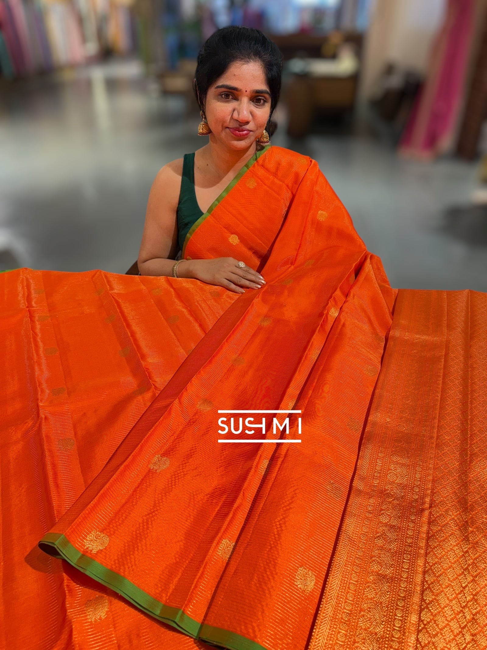 Orange Kanjeevaram Saree with vaira oosi stripes