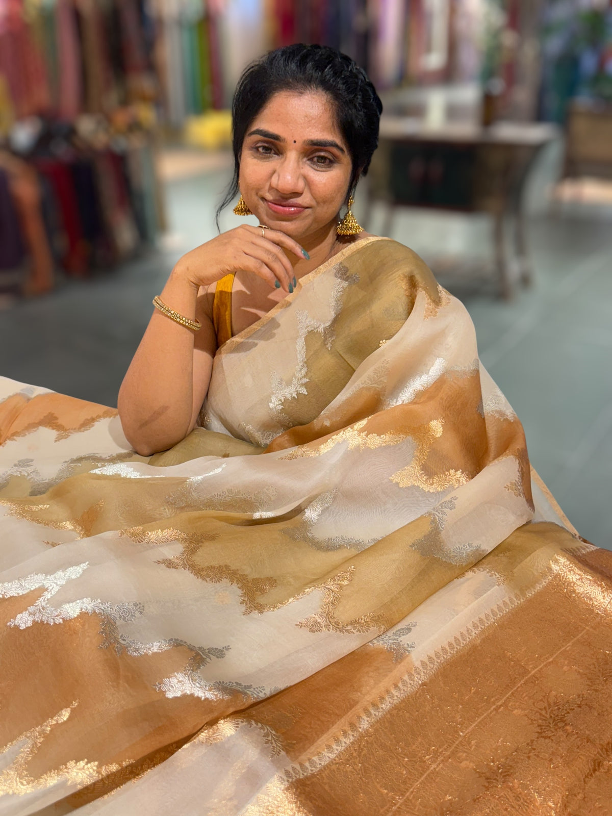 Kora Banarasi Saree in half & half style