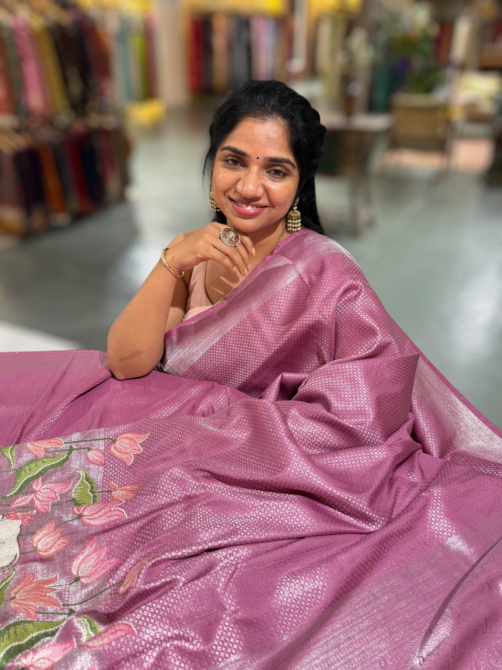 Mauve Banarasi Brocade Saree with Pichwai Embroidered Skirt Border.