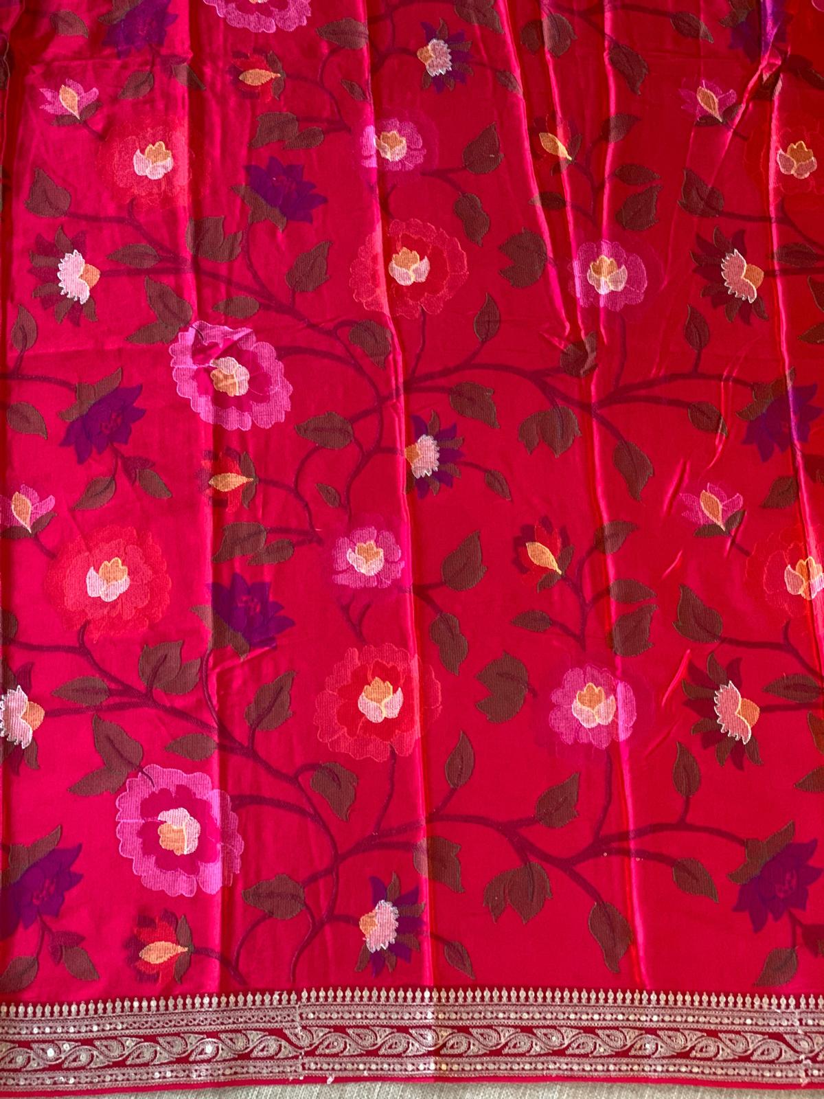 Peach & Reddish Pink Combo Banarasi Tissue Brocade saree