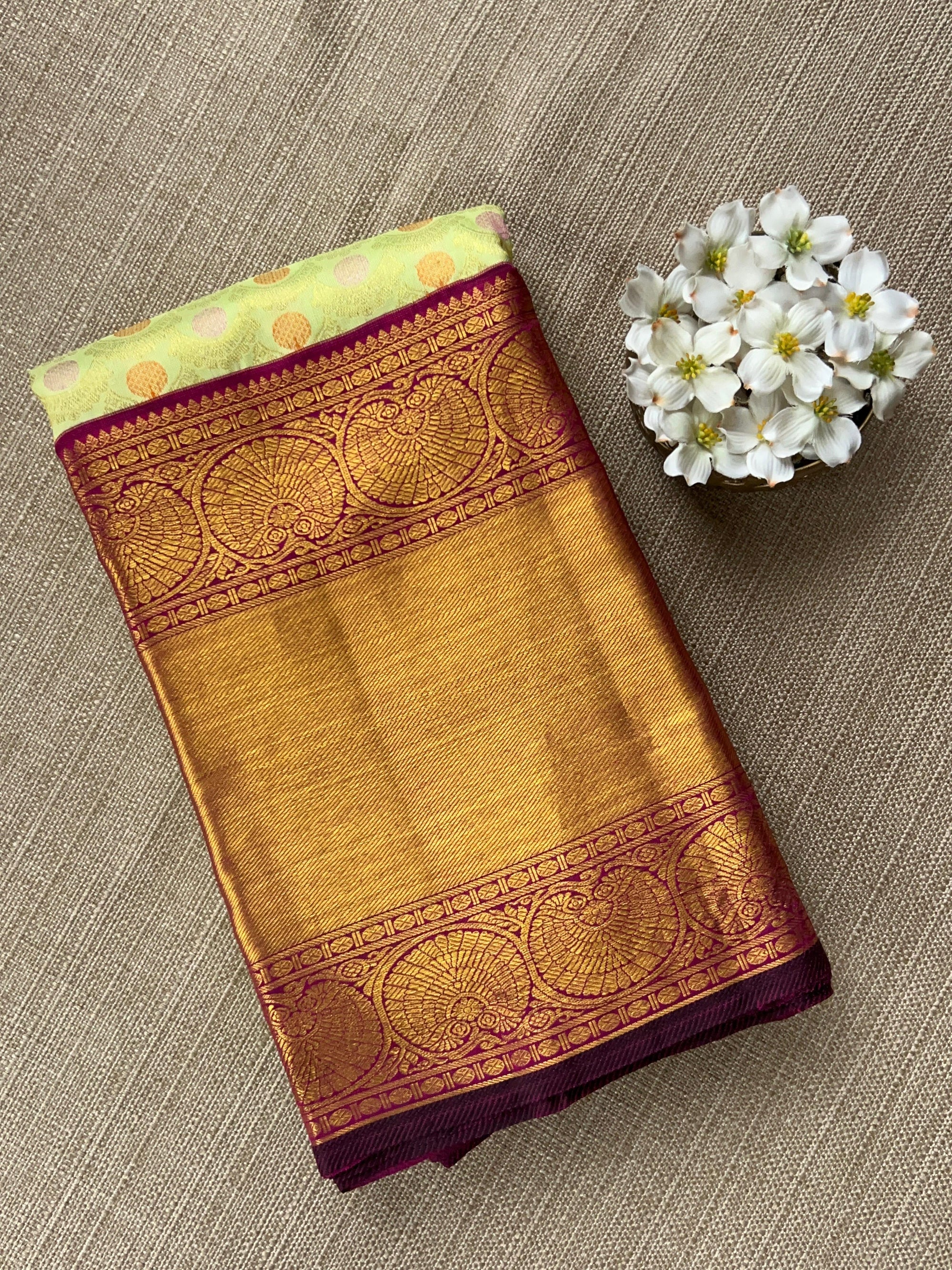 Mint Green Meenakari Korvai Kanjeevaram Saree