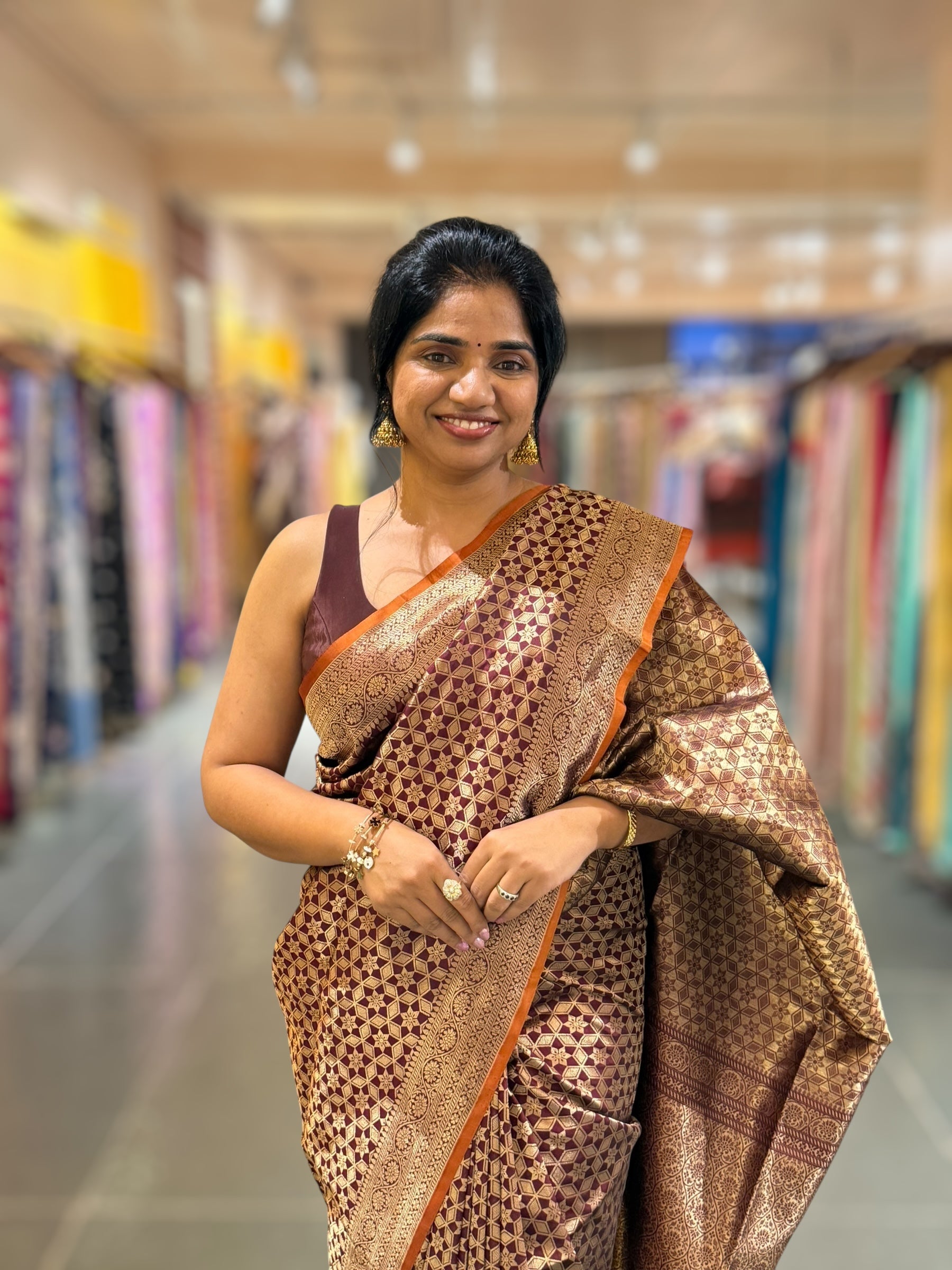 Brown Banarasi Tanchoi Silk Saree