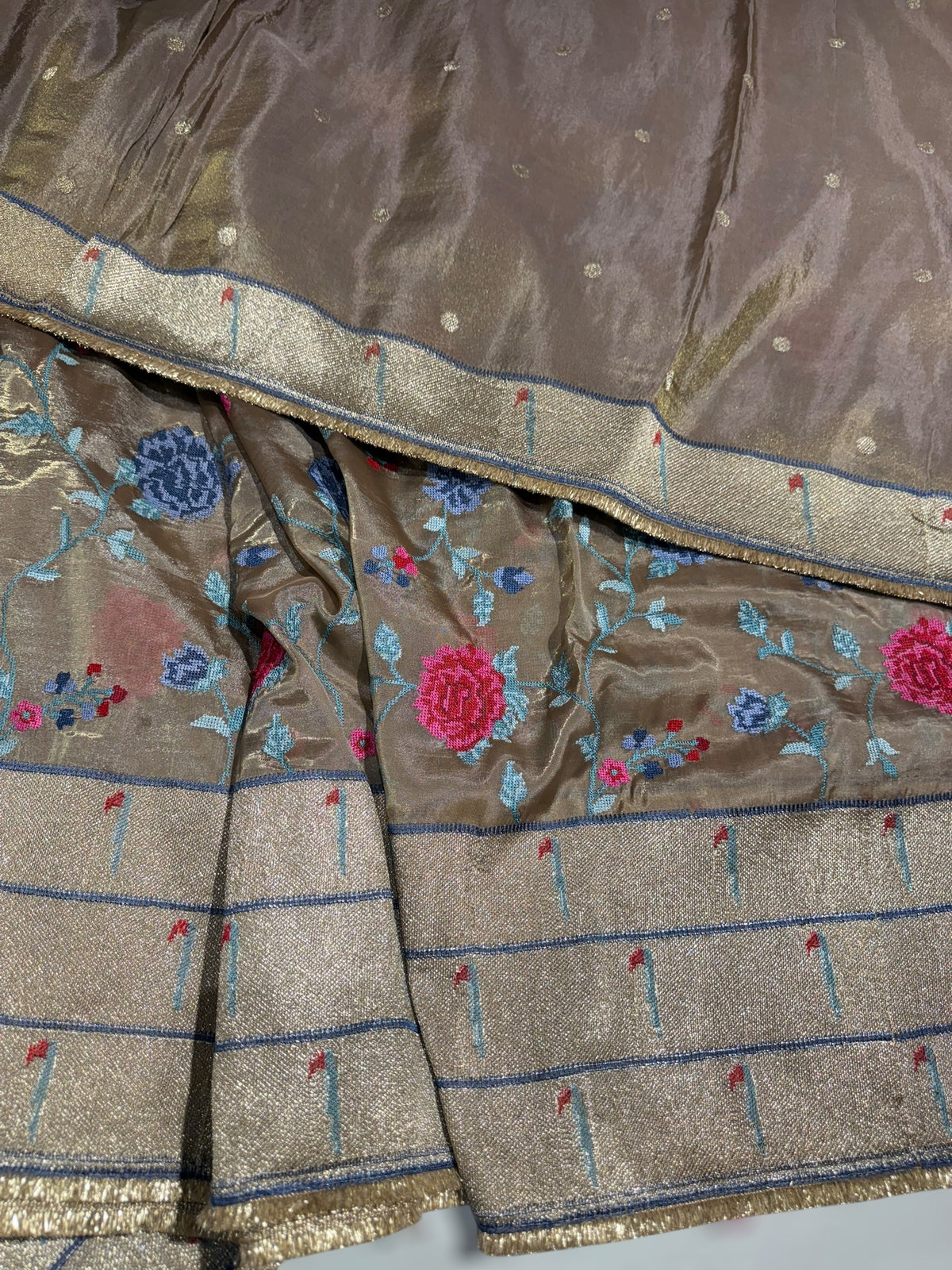 Earthy tone Tissue Saree with embroidery