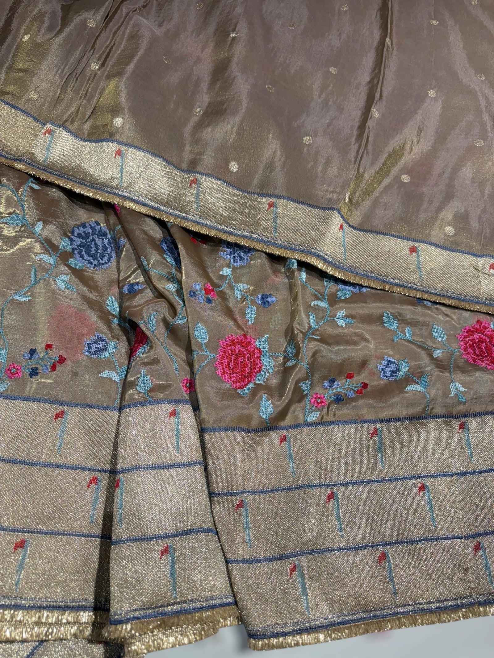 Earthy tone Tissue Saree with embroidery