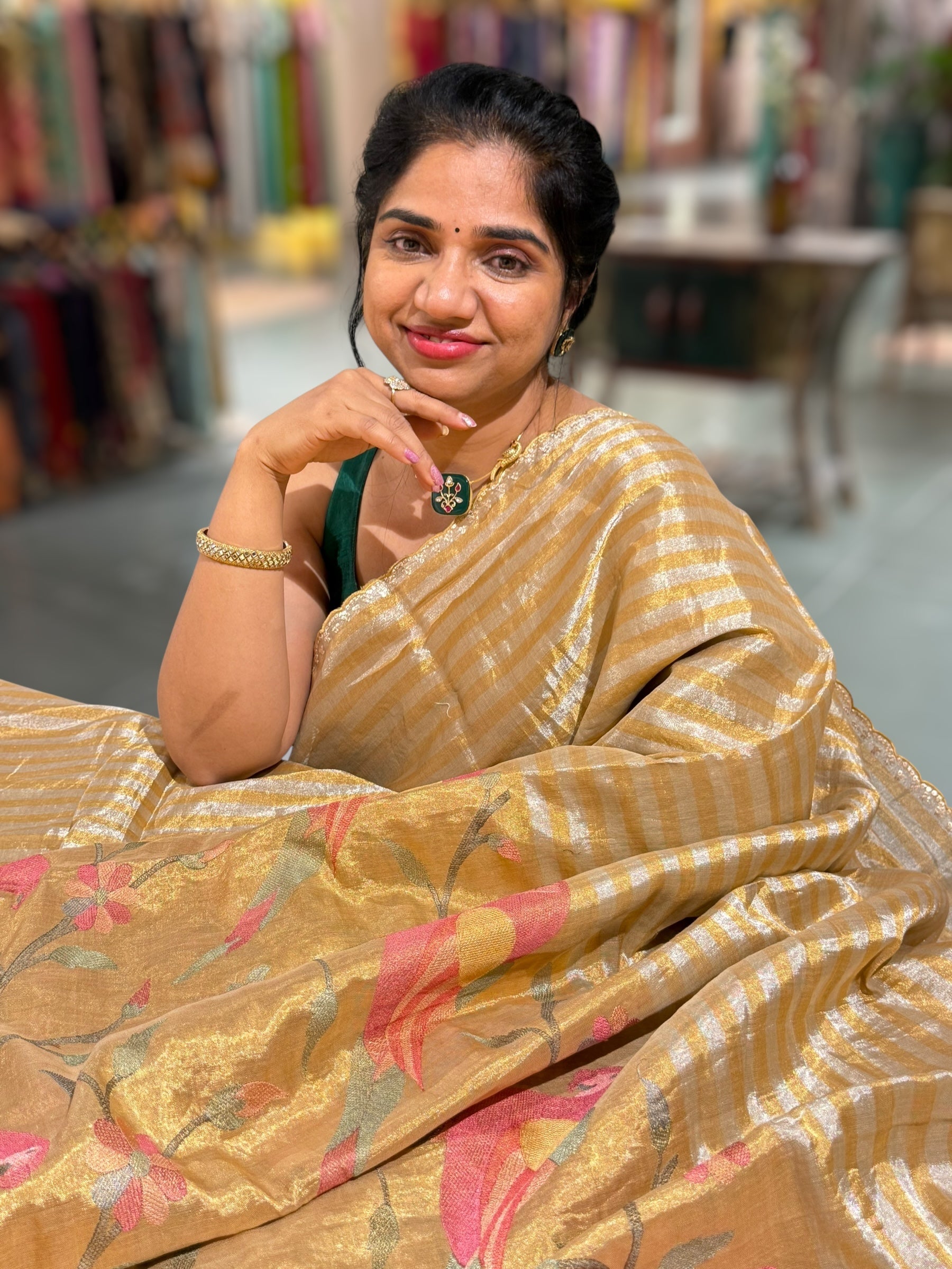Chanderi Tissue Saree with stripes