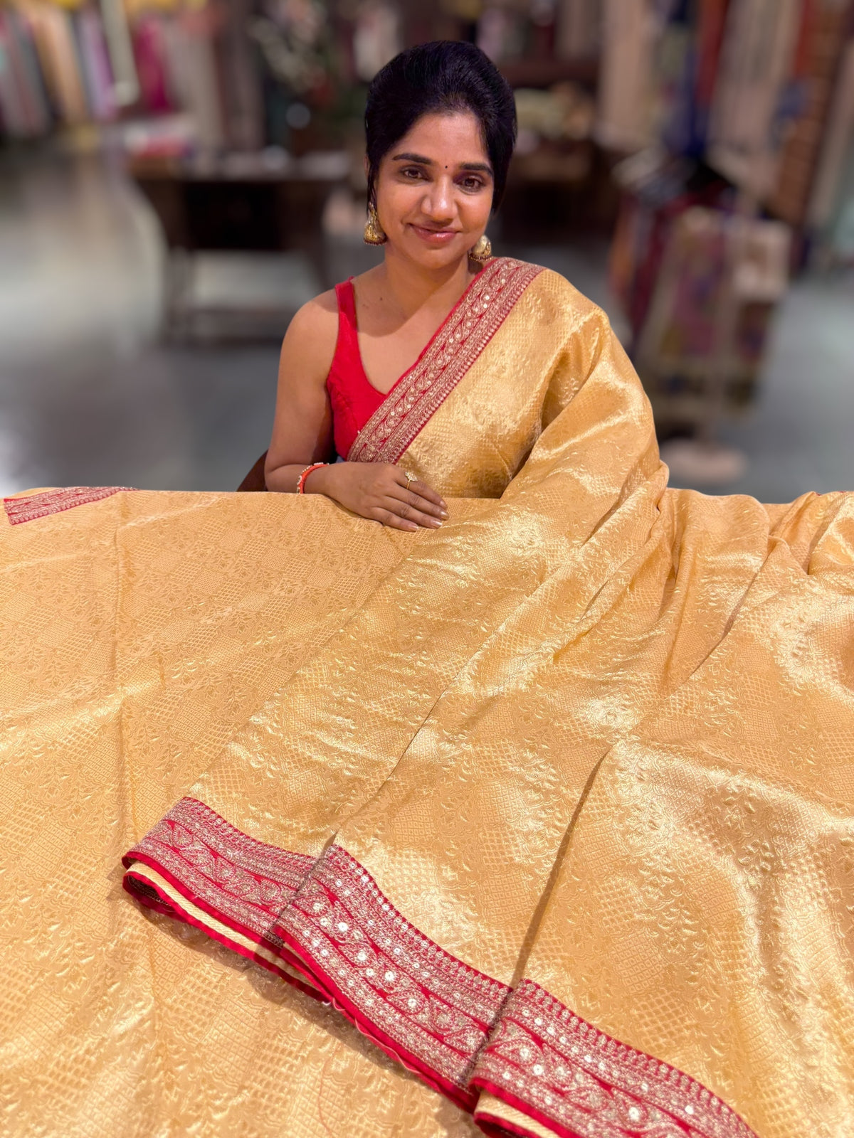 Peach & Reddish Pink Combo Banarasi Tissue Brocade saree