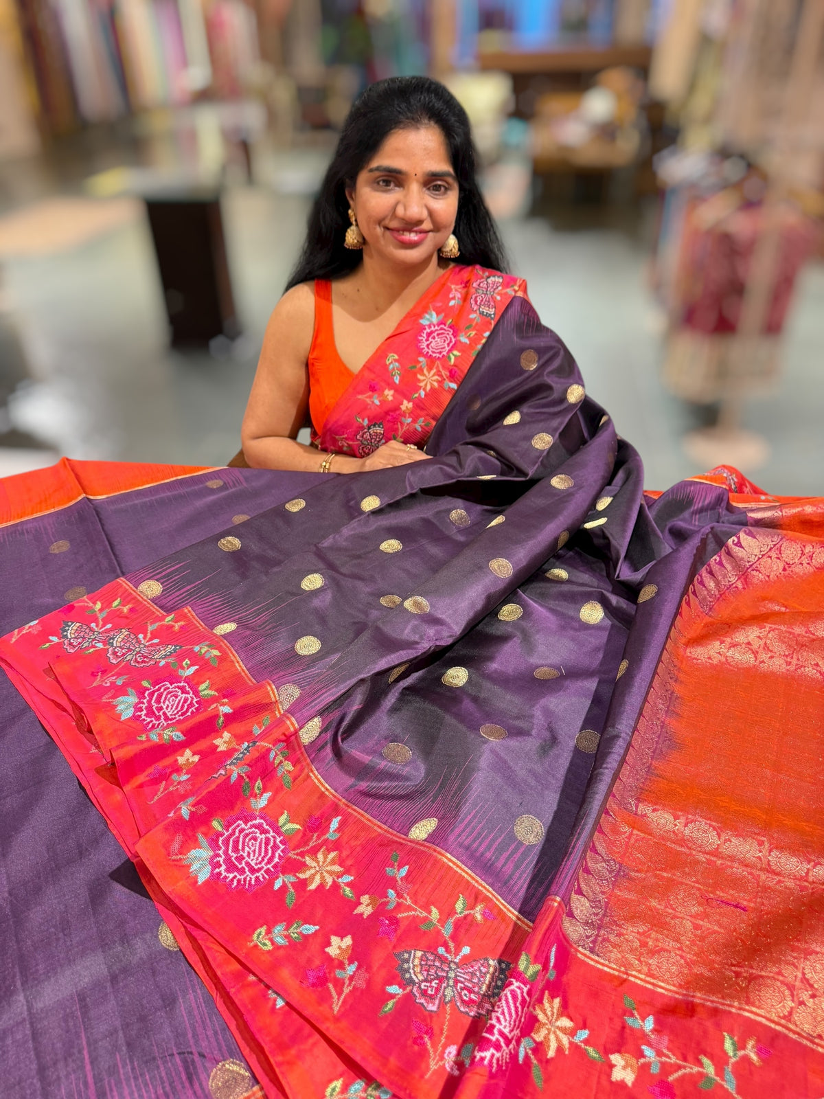 Wine Kanchi Soft Silk Saree with petite point embroidered border