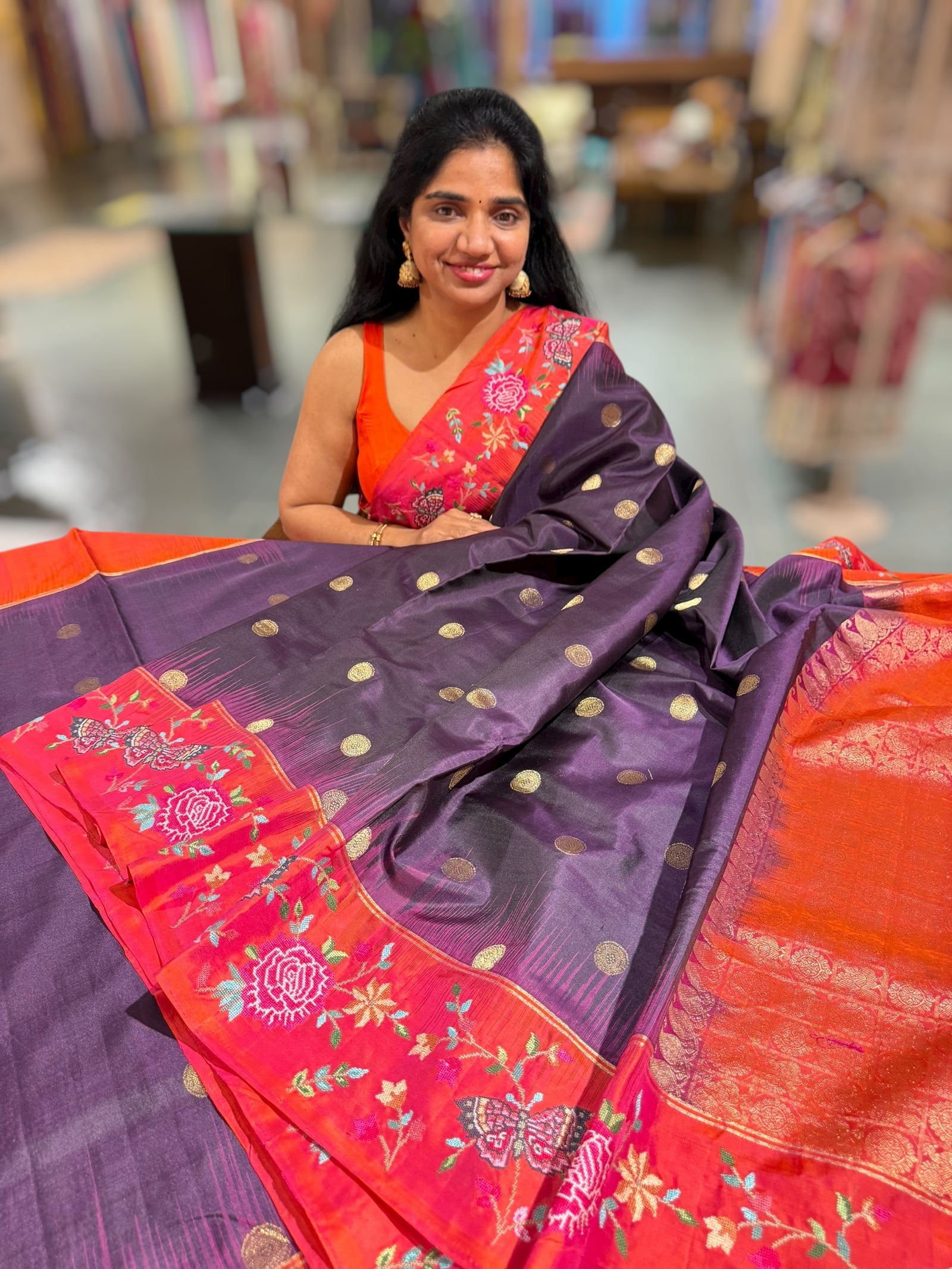 Wine Kanchi Soft Silk Saree with petite point embroidered border