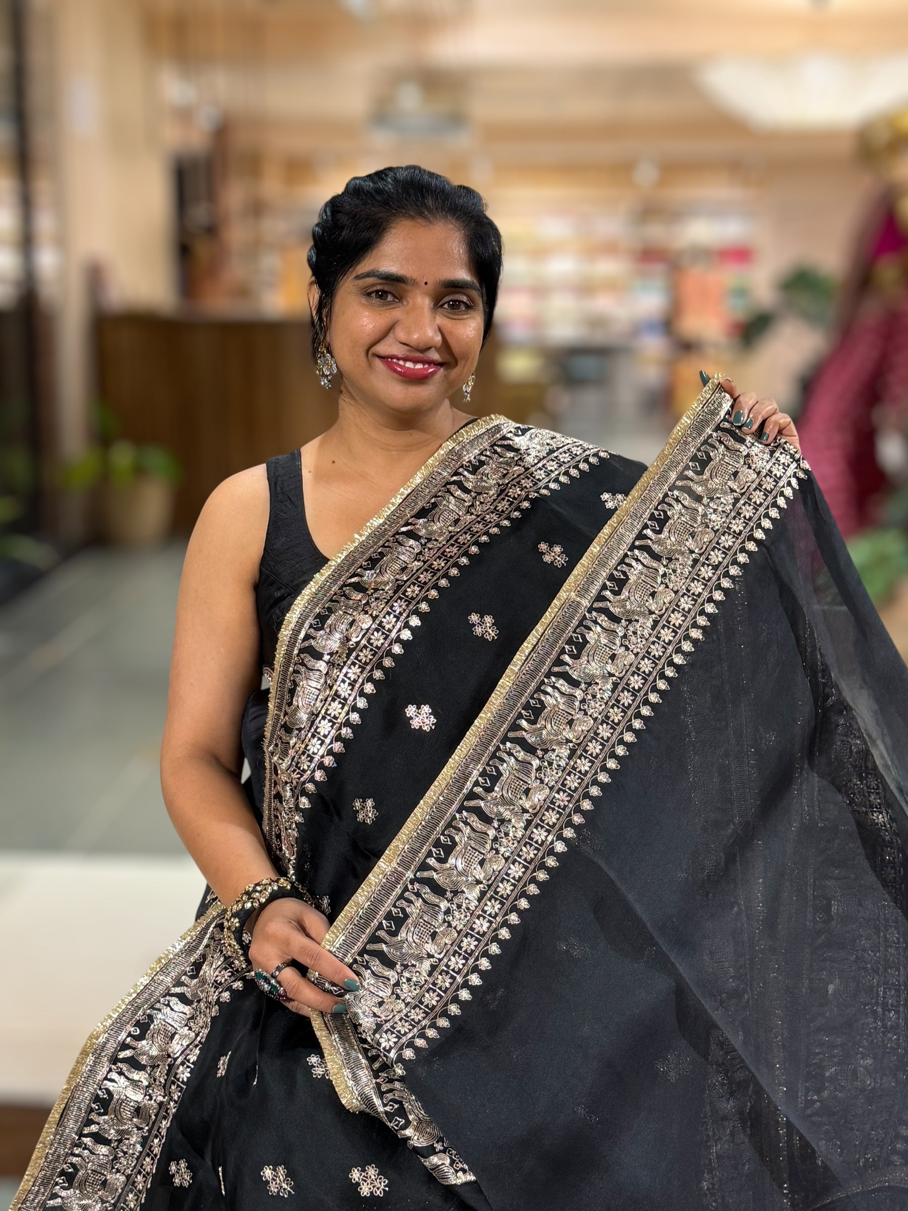 Black Organza Saree With Pita Embroidery