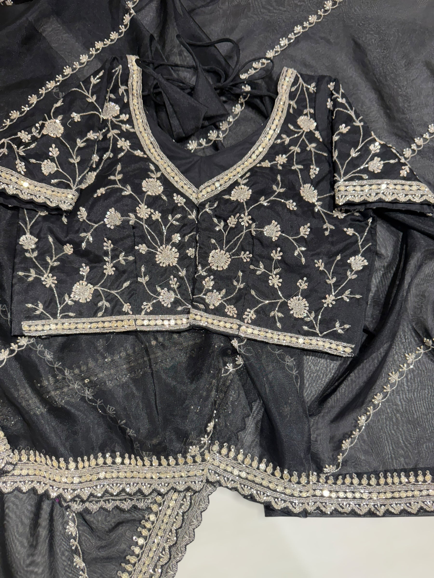 Black Organza handwork saree with ready to wear blouse