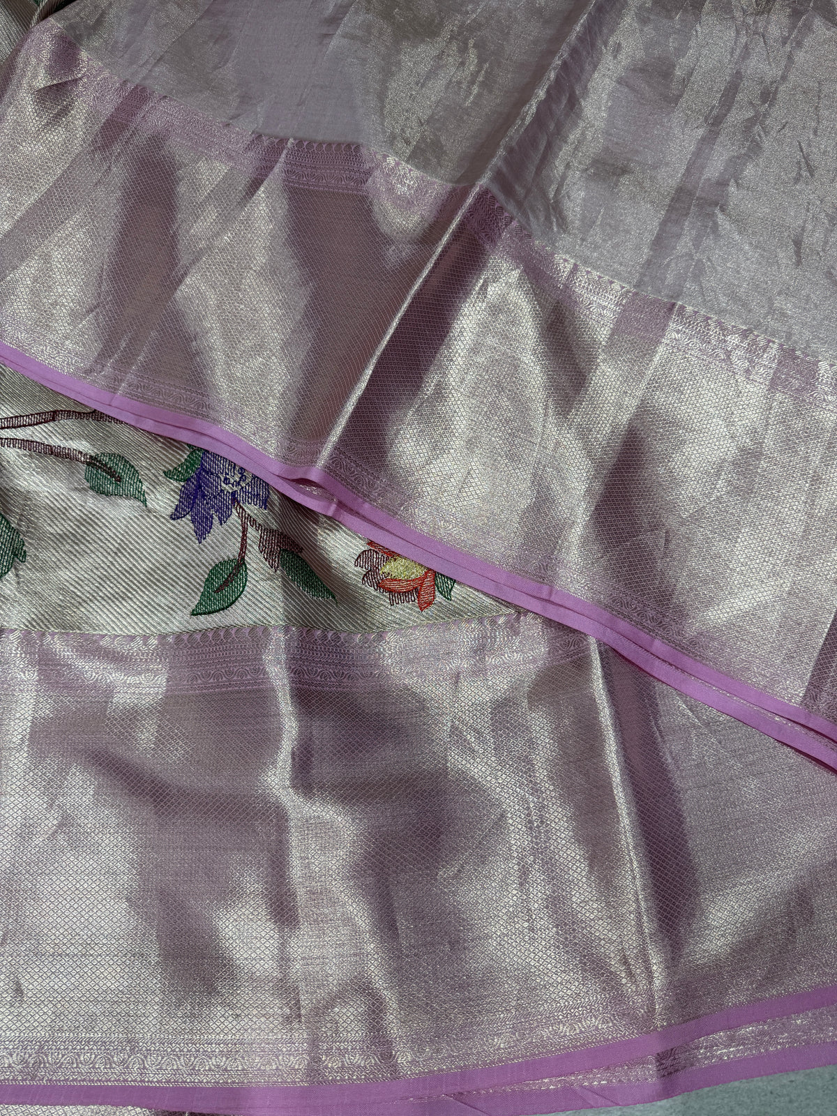 Lilac Pink Kanchi Tissue Saree with embroidery: S62F227