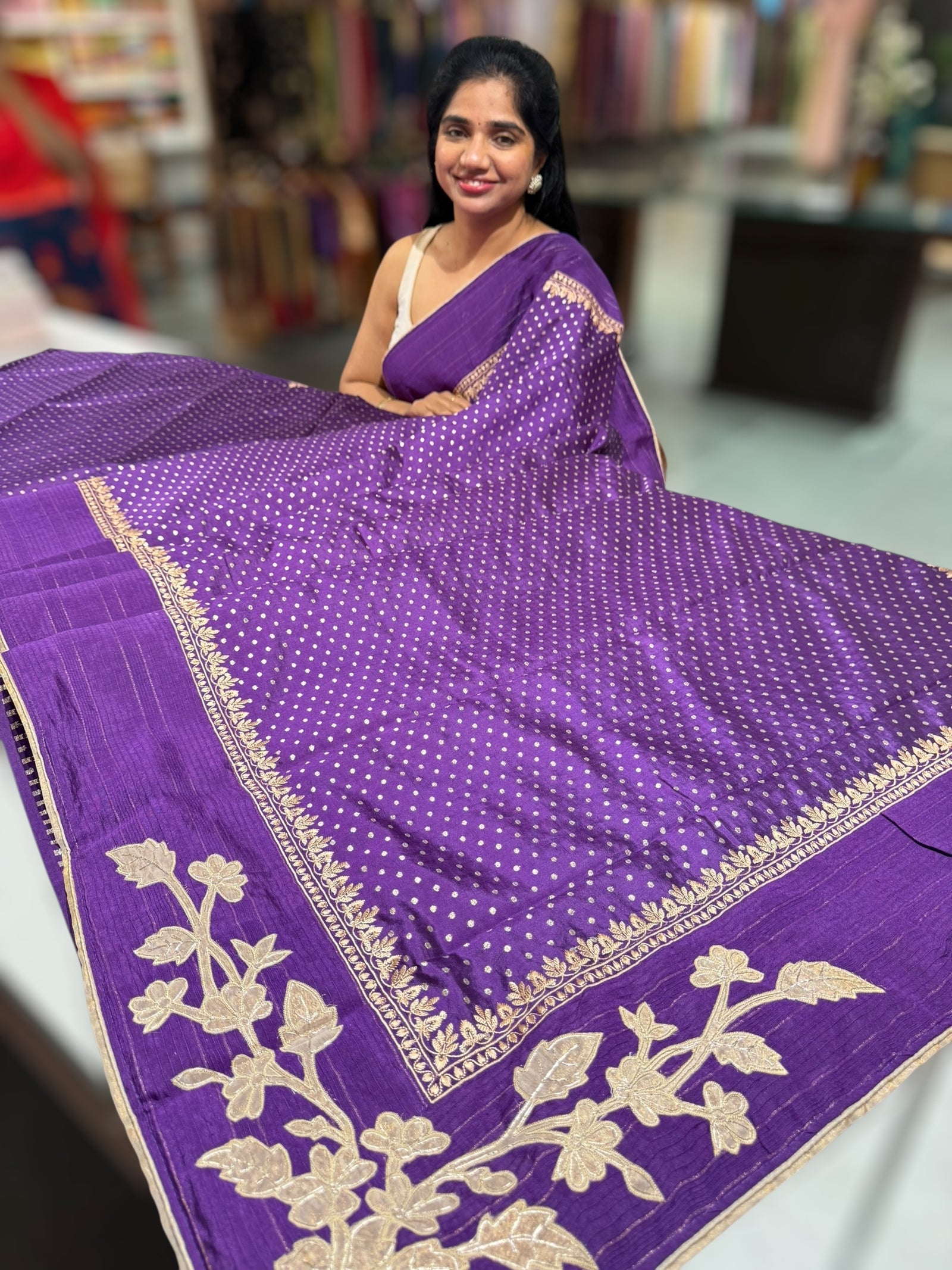 Brinjal Designer Banarasi Chiniya Silk Saree