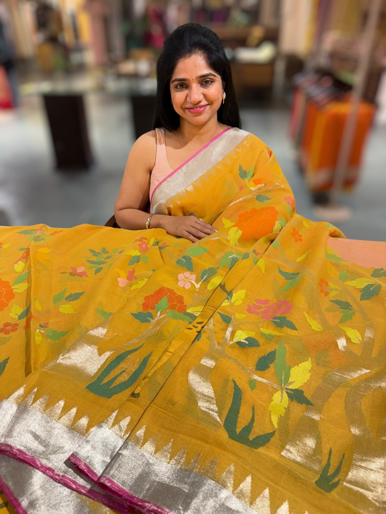 Mustard allover ponduru khadi jamdani
