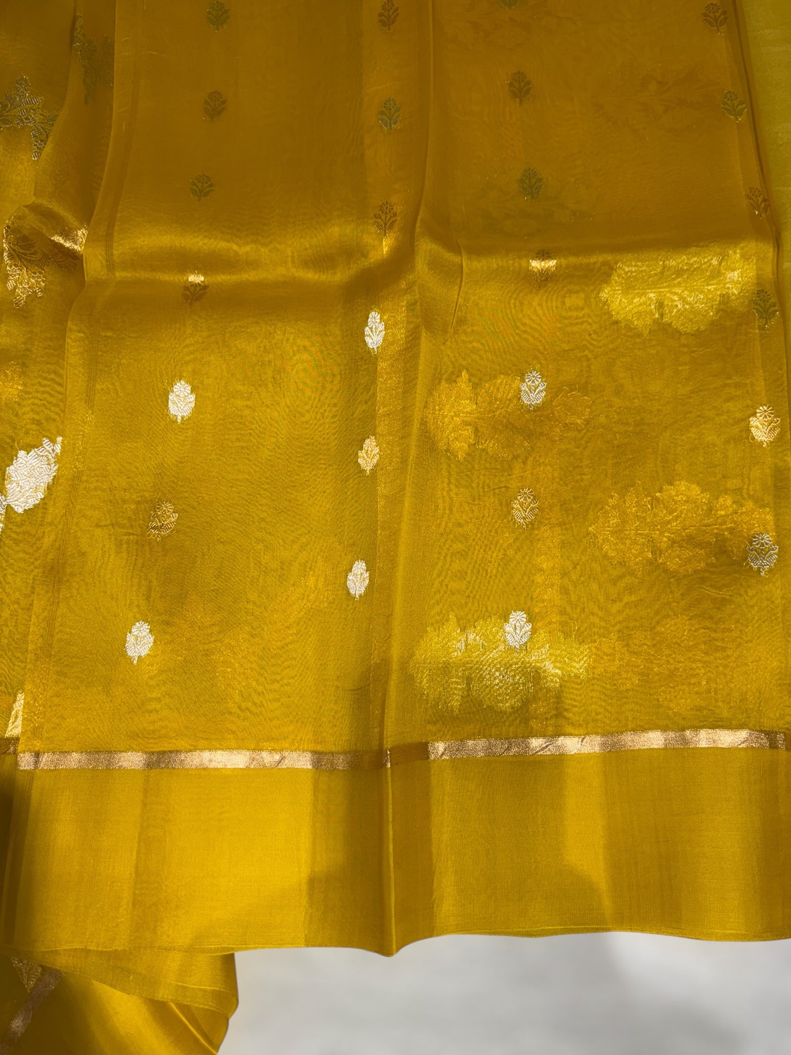 Yellow Kora Banarasi Saree in half & half style