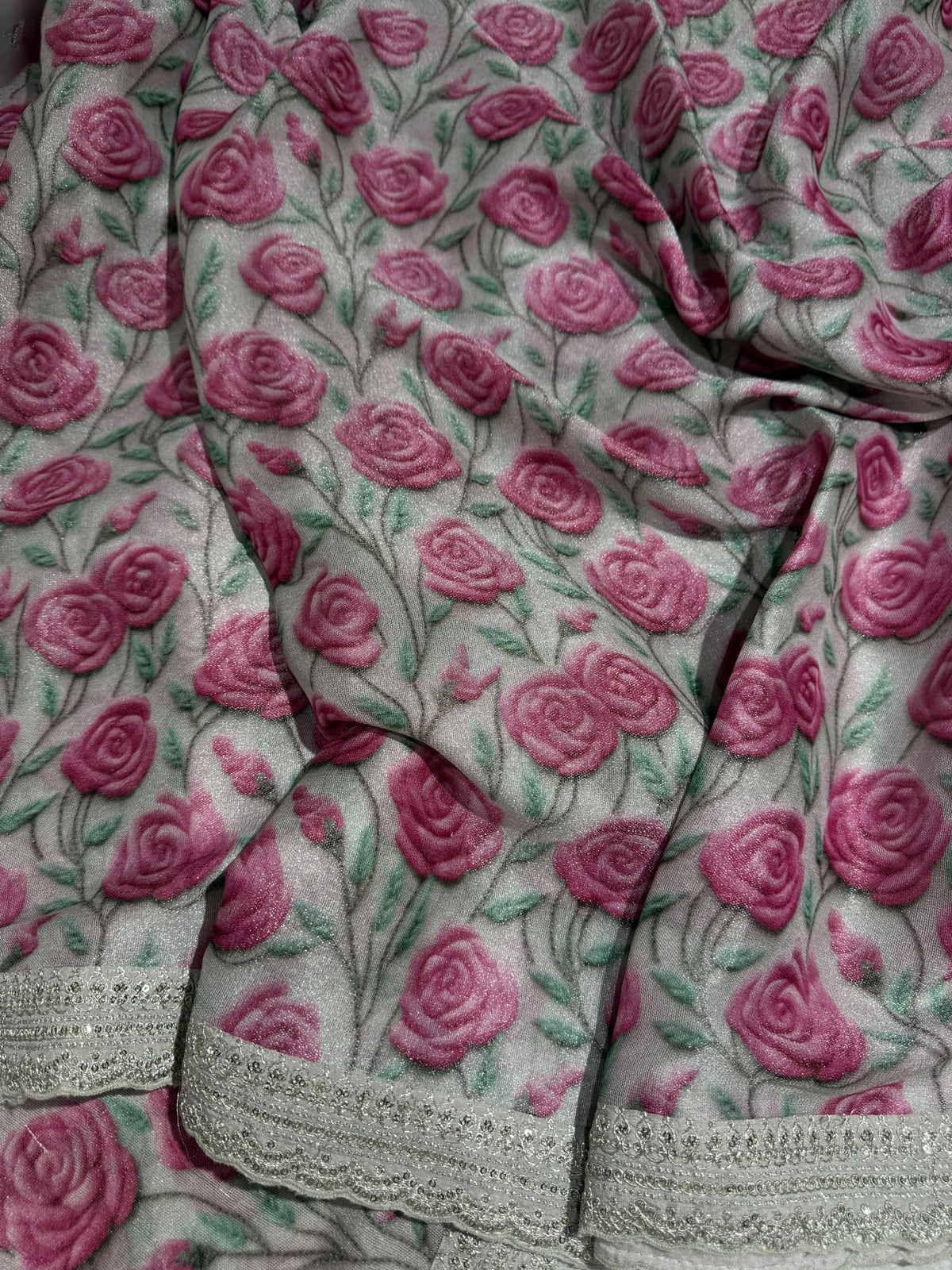 Silver base Tissue Georgette Saree